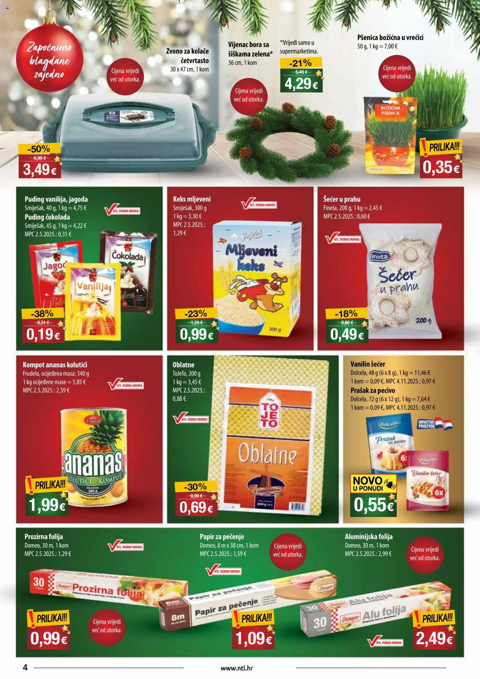 NTL katalog | vrijedi od 26.11.2025 | Stranica: 4 | Proizvodi: Oblatne, Papir za pečenje, Pecivo, Šećer u prahu