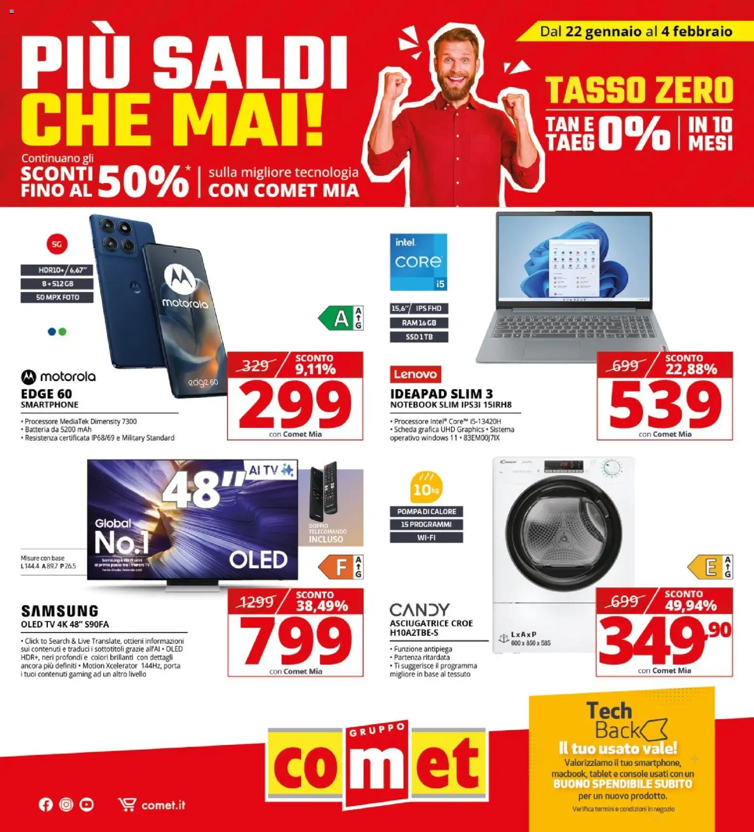 Volantino Comet del 22.01.2026 | Pagina: 1 | Prodotti: Telecomando, Asciugatrice, TV, Batteria