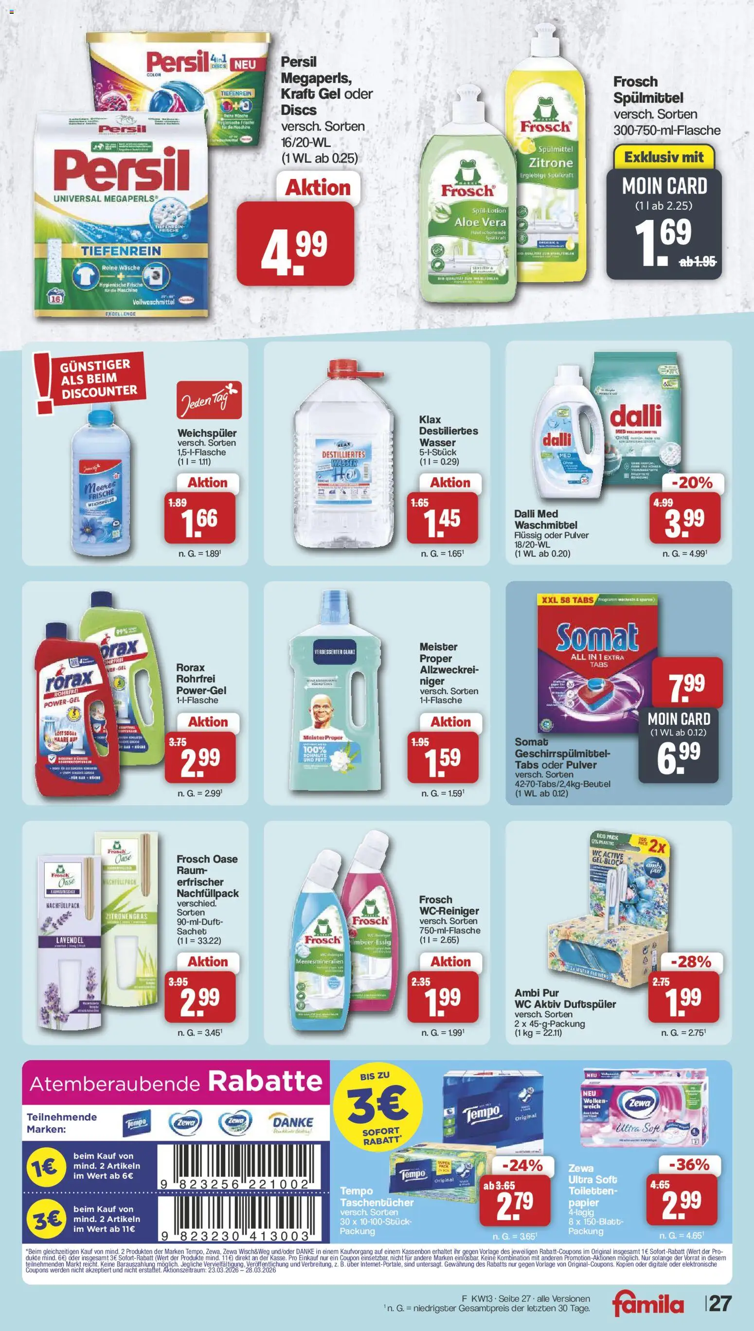 Famila Nordwest Prospekt 	 – gültig ab 23.03.2026 | Seite: 27 | Produkte: Zewa, Wasser, Geschirrspülmittel, Tempo
