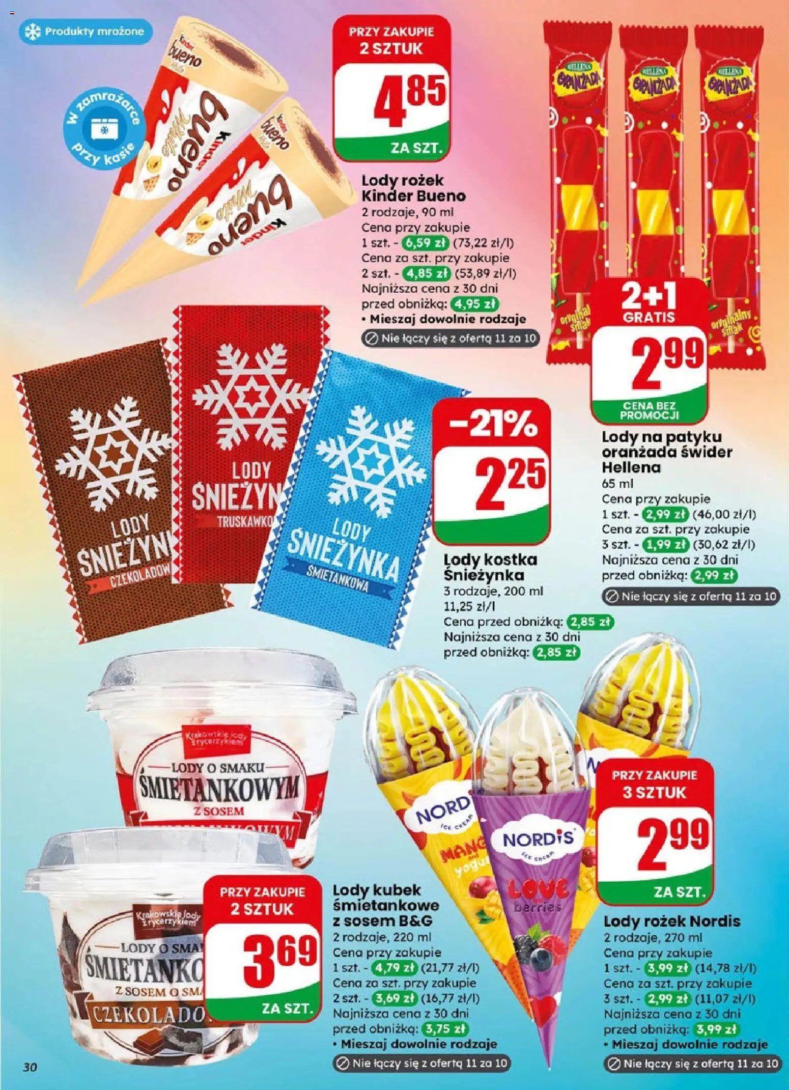 Dino gazetka od 08.04.2026 | Strona: 30 | Produkty: Kinder Bueno, Lody na patyku, Krem, Lody