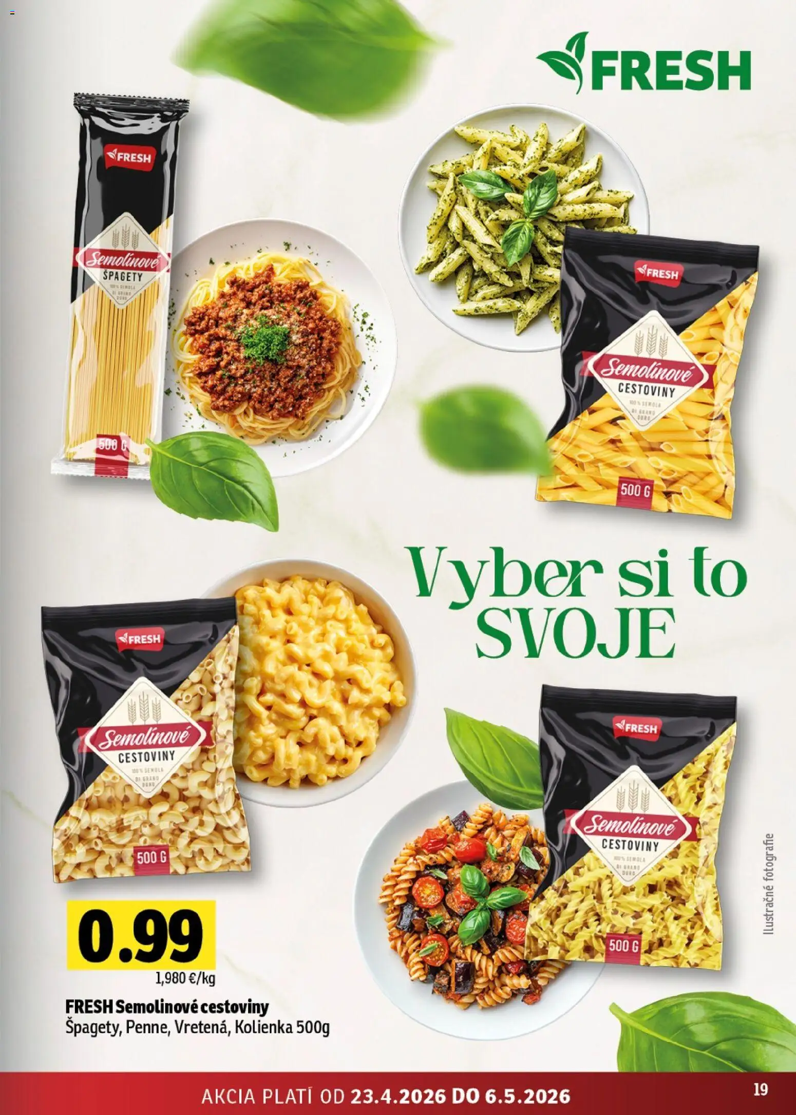 Nové Fresh akcie – leták je platný od 23.04.2026 | Strana: 19 | Produkty: Cestoviny, Špagety