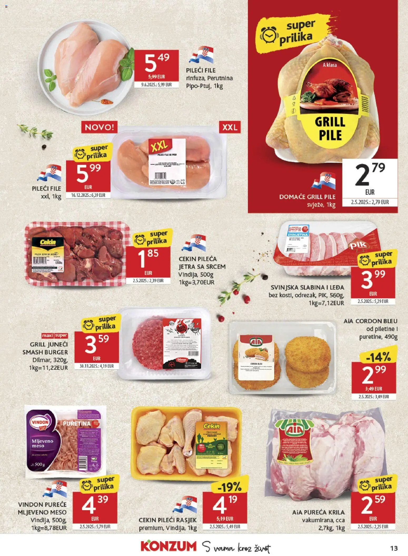 Konzum HR akciós ujság - amely érvényes a következő dátumtól: 21.01.2026 | Oldal: 13 | Termékek: Cordon bleu, Grill
