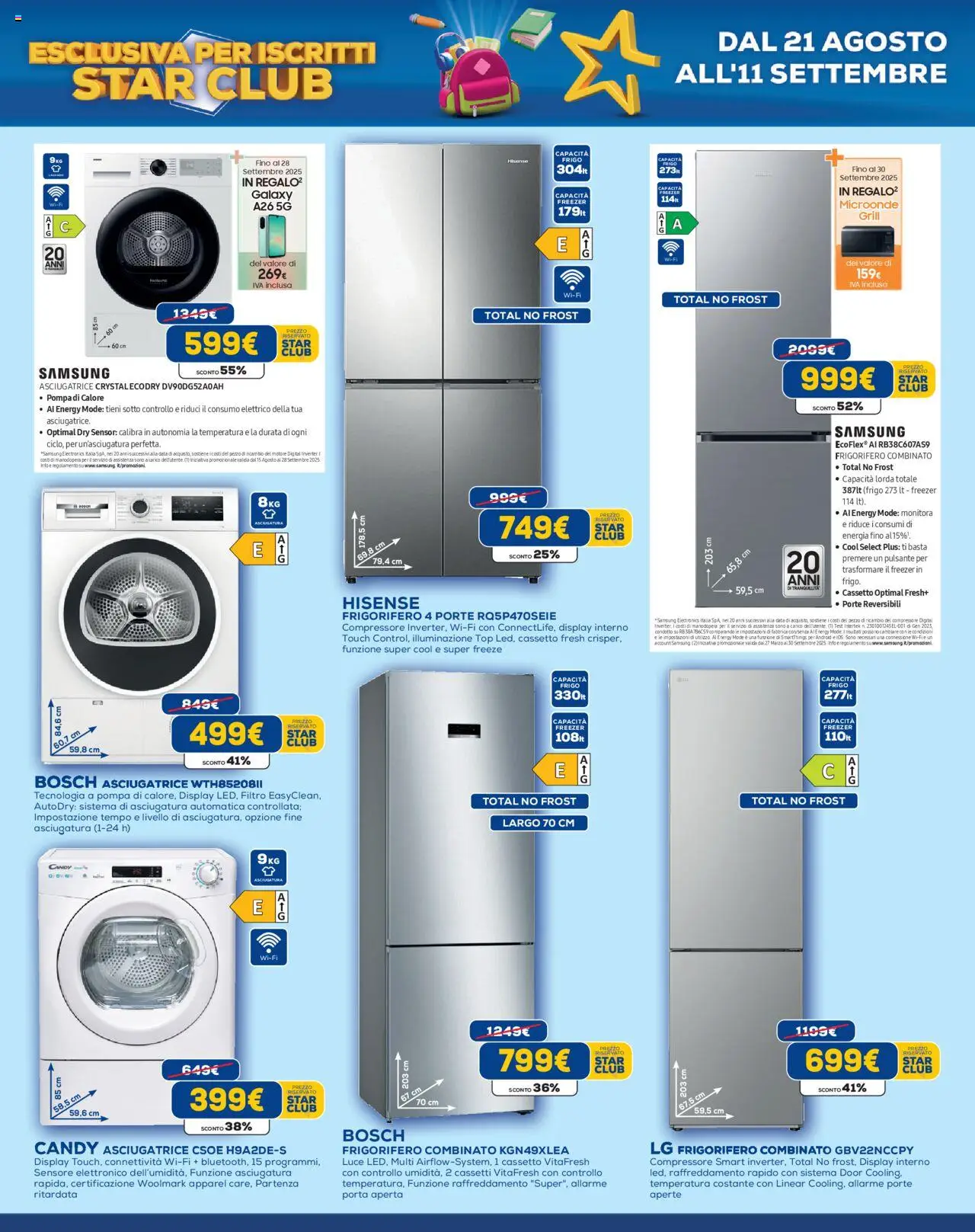 Volantino Euronics del 21.08.2025 | Pagina: 11 | Prodotti: Compressore, Asciugatrice, Data, Frigorifero combinato