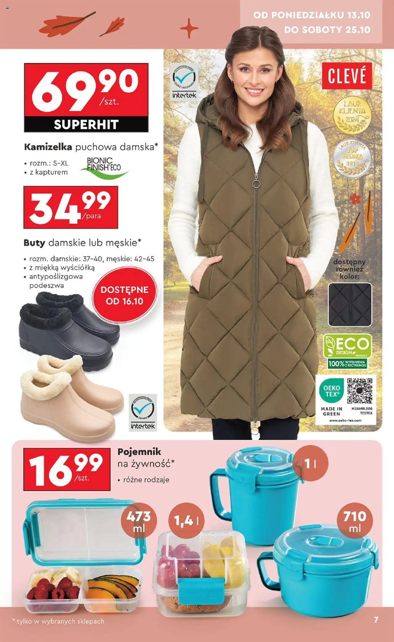 Biedronka gazetka - Hity i inspiracje od 13.10.2025 | Strona: 7 | Produkty: Kamizelka, Buty, Finish