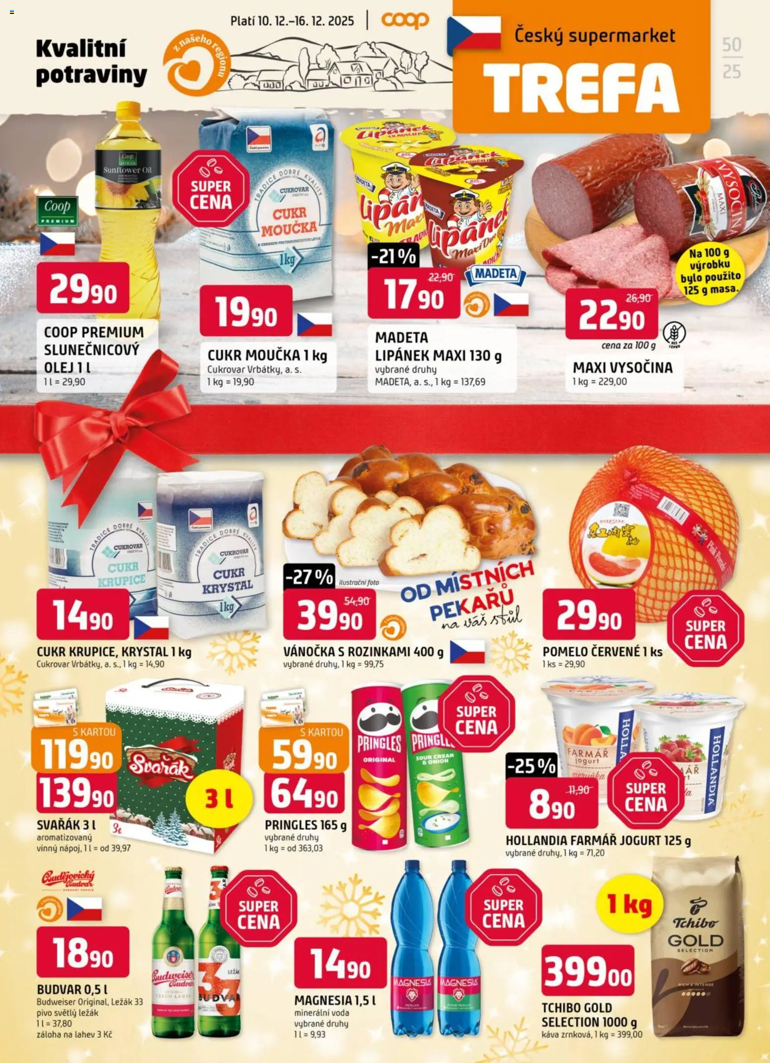 Trefa leták od 10.12.2025 | Strana: 1 | Produkty: Lipánek, Voda, Tchibo Gold, Stůl
