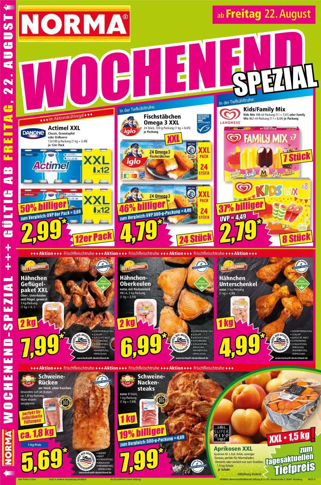 Norma Prospekt 	 - gültig ab dem 18.08.2025 | Seite: 16 | Produkte: Actimel, Granatapfel, Iglo, Fischstabchen