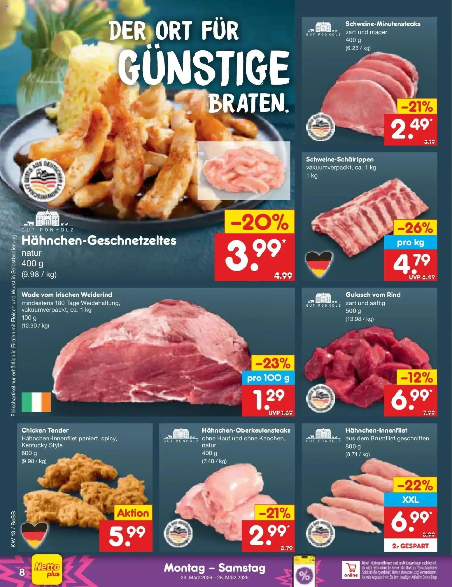 Netto Marken-Discount Prospekt Kremmen	 – gültig ab 23.03.2026 | Seite: 8 | Produkte: Gulasch, Wurst, Fleisch