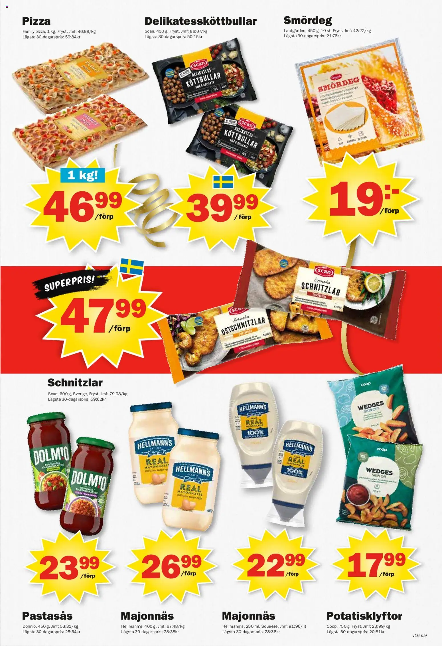 Pekås reklamblad aktuell från 13.04.2026 | Sida: 9 | Produkter: Köttbullar, Majonnäs, Pizza