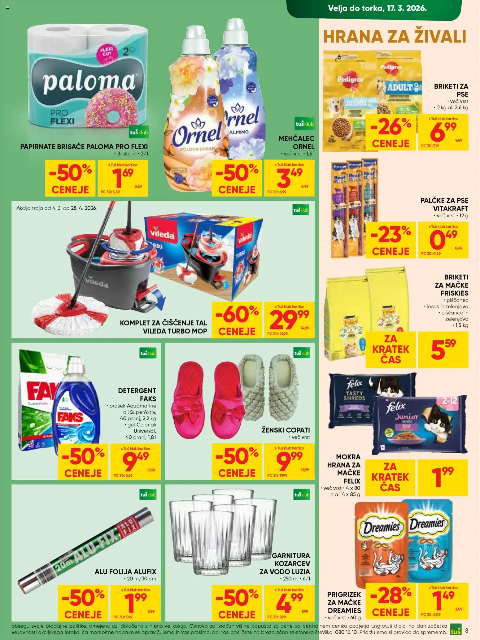 Novi Tuš katalog ponudbe – veljaven od 04.03.2026 | Stran: 3 | Izdelki: Prašek, Papirnate brisače, Losos, Detergent