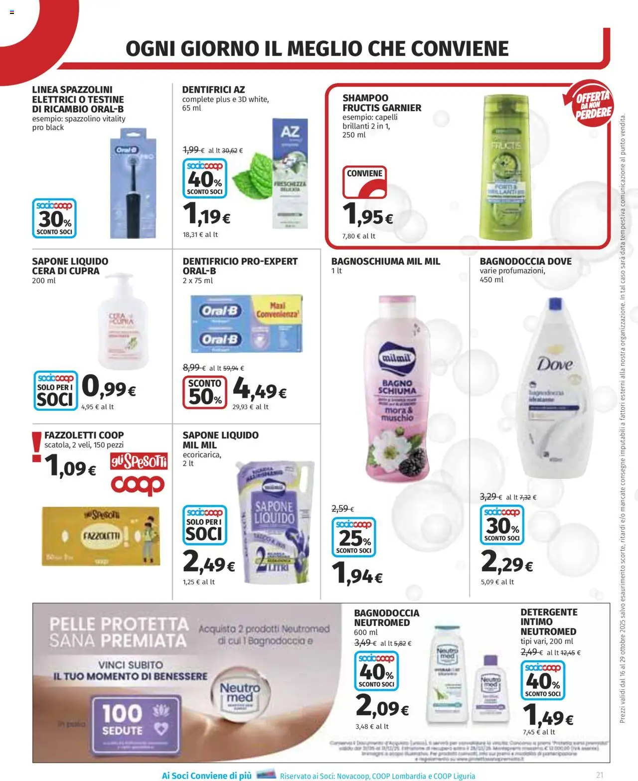 Volantino COOP del 16.10.2025 | Pagina: 21 | Prodotti: Dentifricio, Fazzoletti, Intimo, Bagno