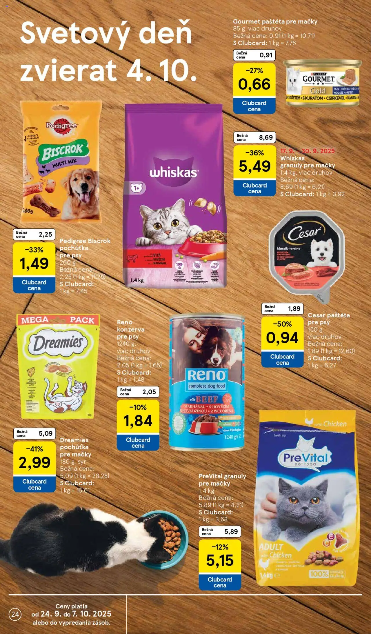 Nové Tesco akcie – leták je platný od 24.09.2025 | Strana: 24 | Produkty: Syr, Whiskas