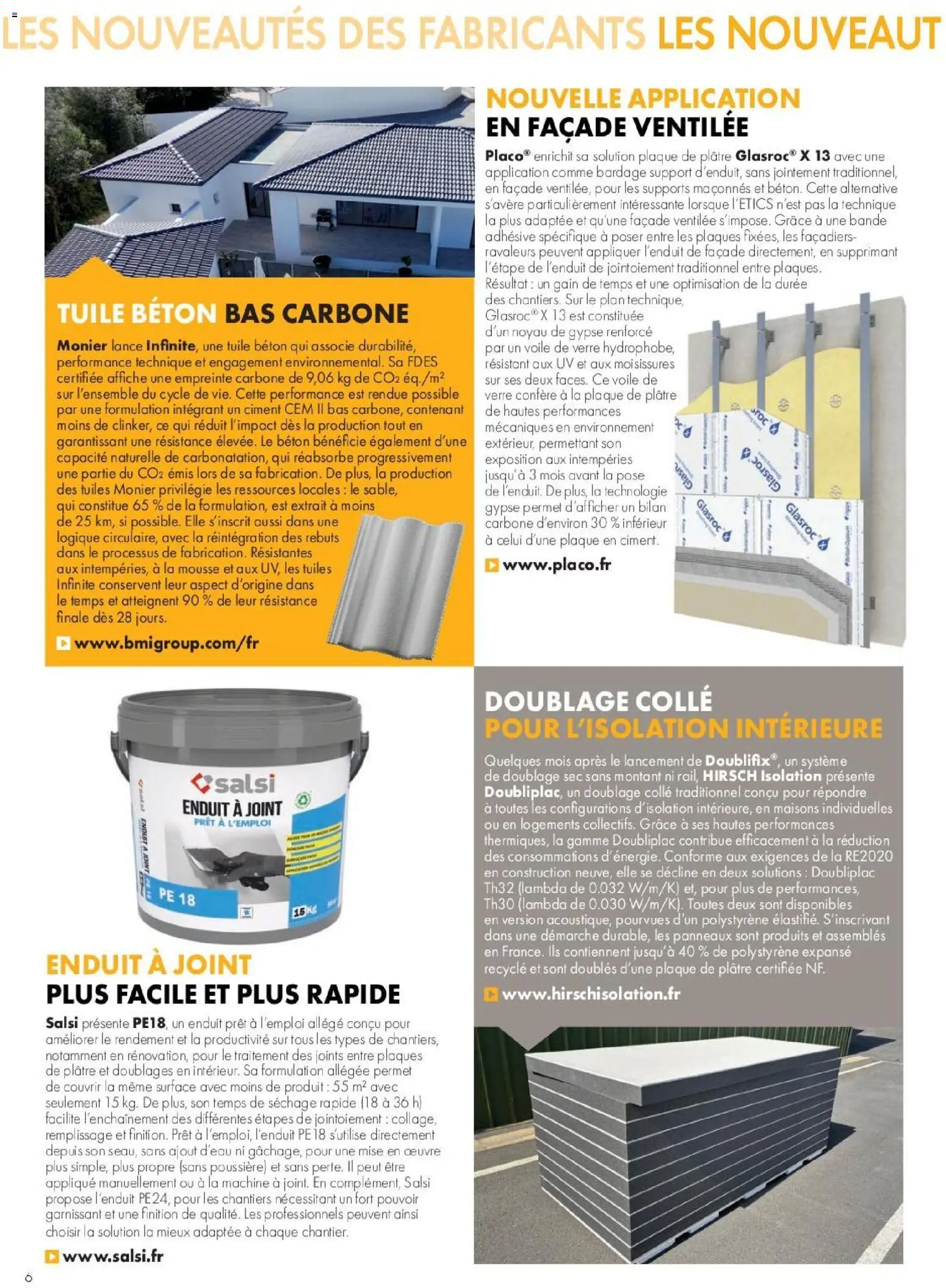 {H1} | Page: 6 | Produits: Tuile, Mousse, Plâtre, Colle