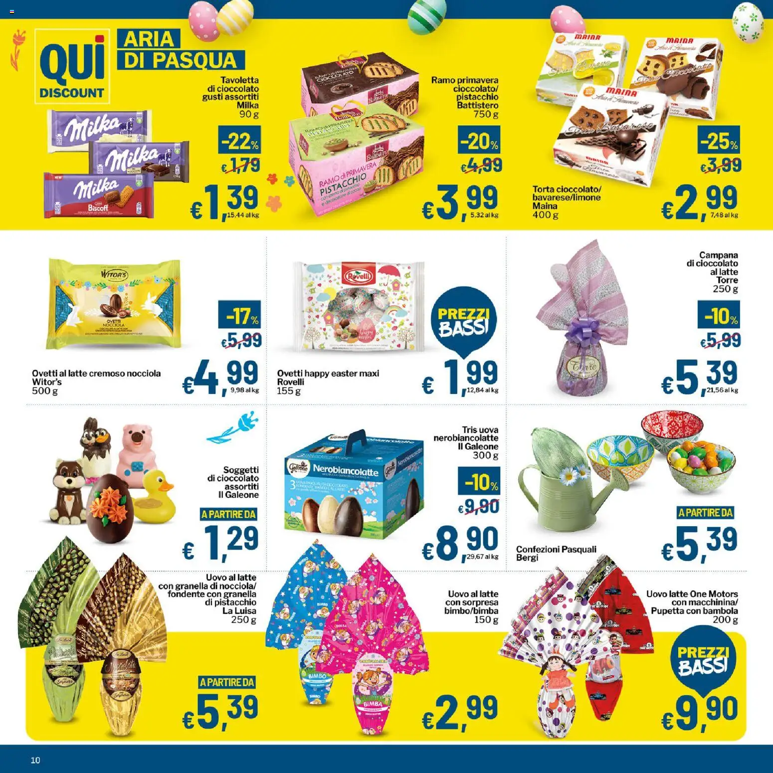 Volantino Qui Discount del 03.03.2026 | Pagina: 10 | Prodotti: Uova, Cioccolato, Latte, Torta