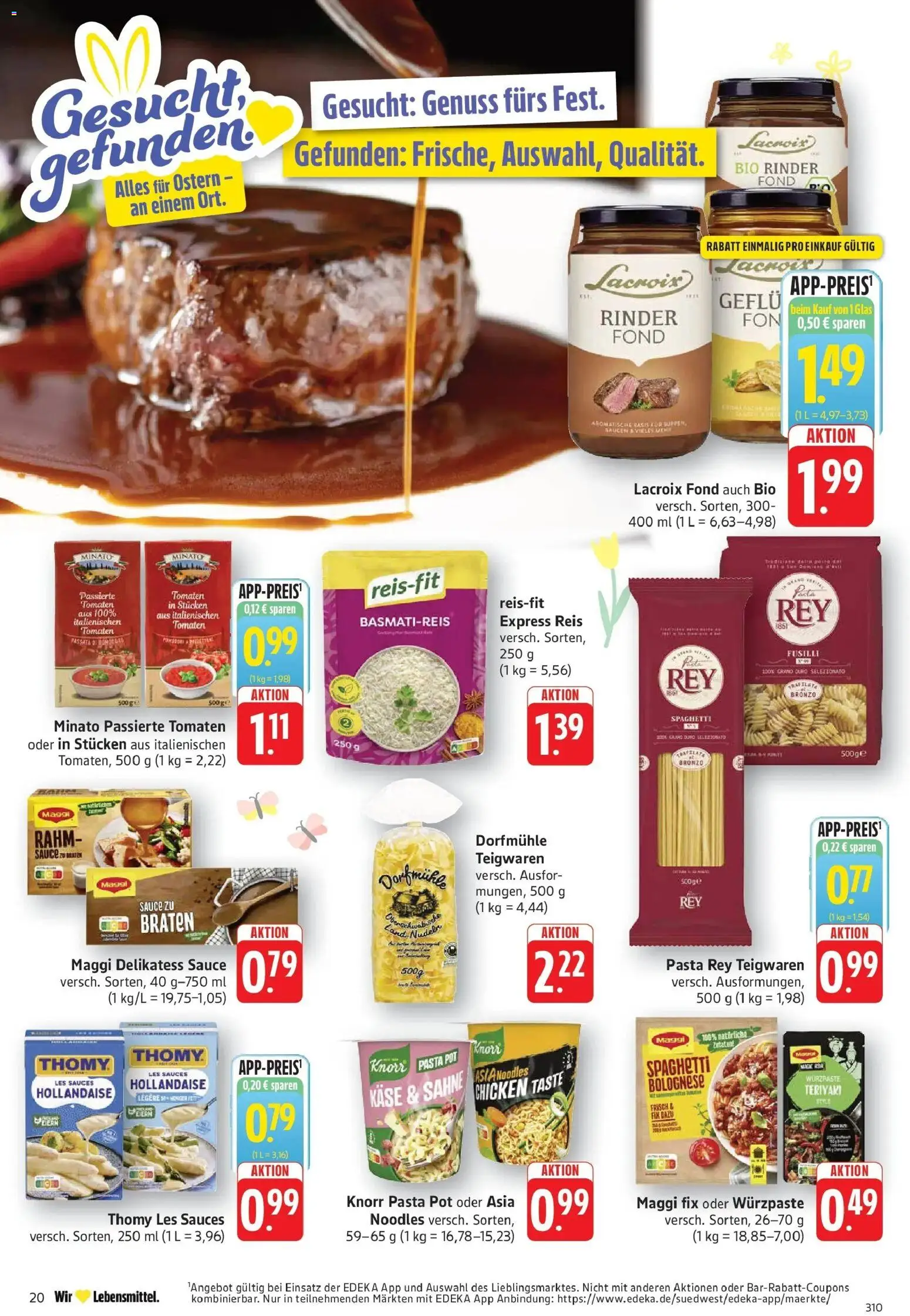 Edeka prospekt Geislingen	 – gültig ab 30.03.2026 | Seite: 20 | Produkte: Thomy les sauces, Tomaten, Knorr, Sahne