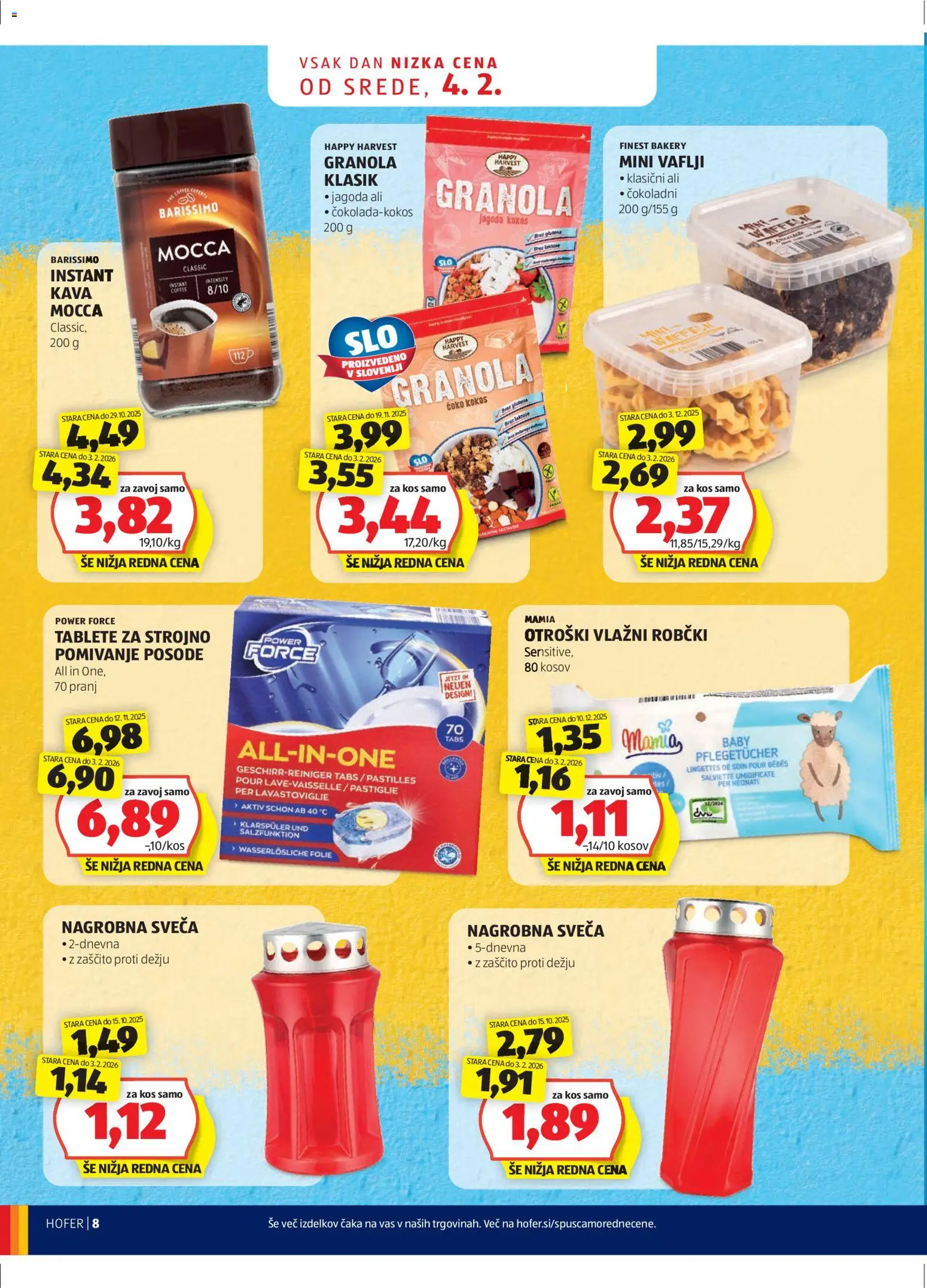 Novi Hofer katalog ponudbe – veljaven od 04.02.2026 | Stran: 8 | Izdelki: Sveča, Vaflji, Instant kava, Robčki