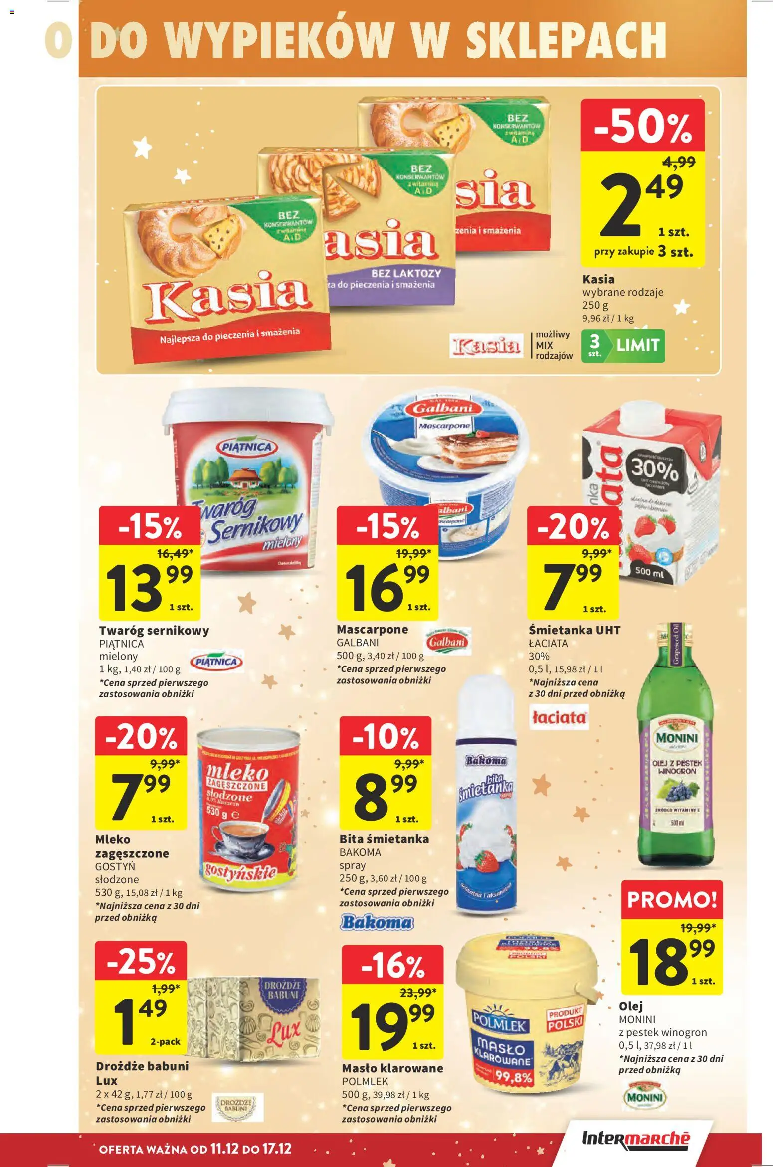 Intermarche Gazetka od 11.12.2025 | Strona: 15 | Produkty: Masło klarowane, Olej z pestek winogron, Mleko, Twaróg