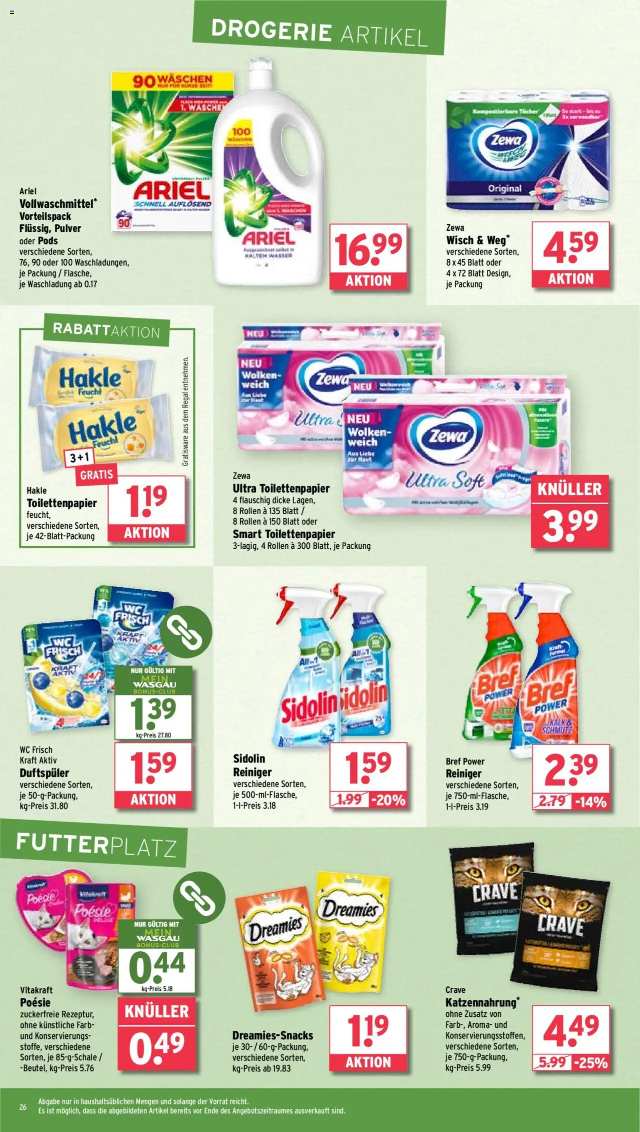 Wasgau Prospekt 	 - gültig ab dem 18.08.2025 | Seite: 26 | Produkte: Ariel, Tür, Zewa, Wasser