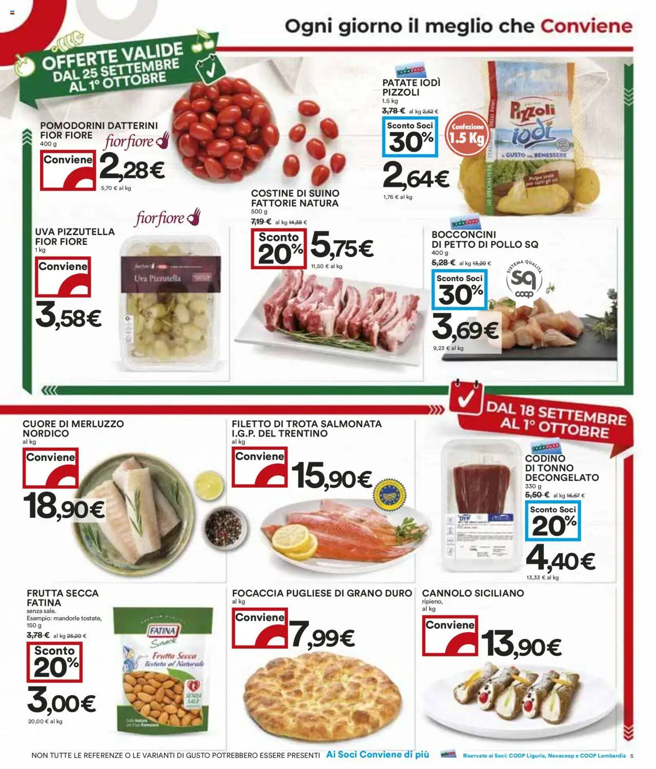 Volantino COOP del 18.09.2025 | Pagina: 5 | Prodotti: Pomodorini, Petto di Pollo, Focaccia, Trota