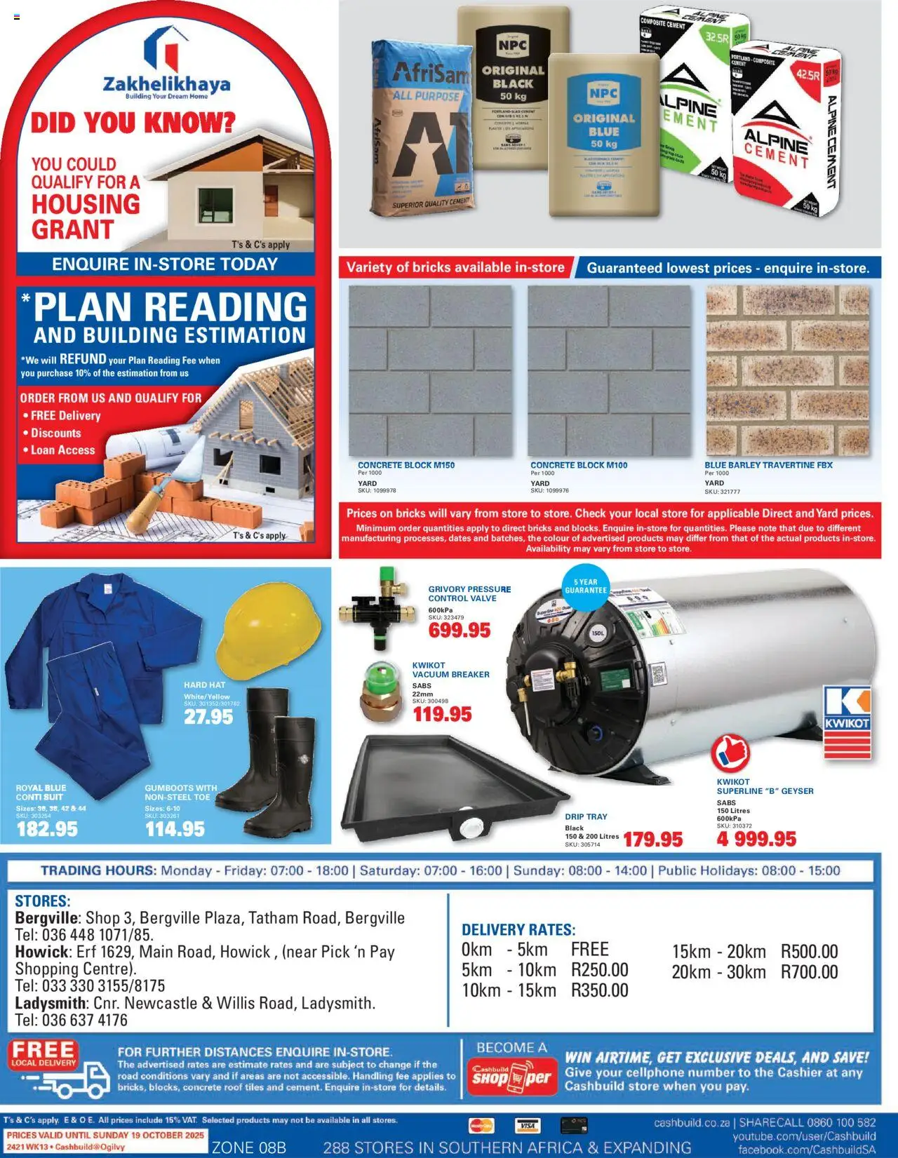 New Cashbuild catalogue – valid from 22.09.2025 | Page: 4 | Products: Suit, Geyser, Drip tray, Cement