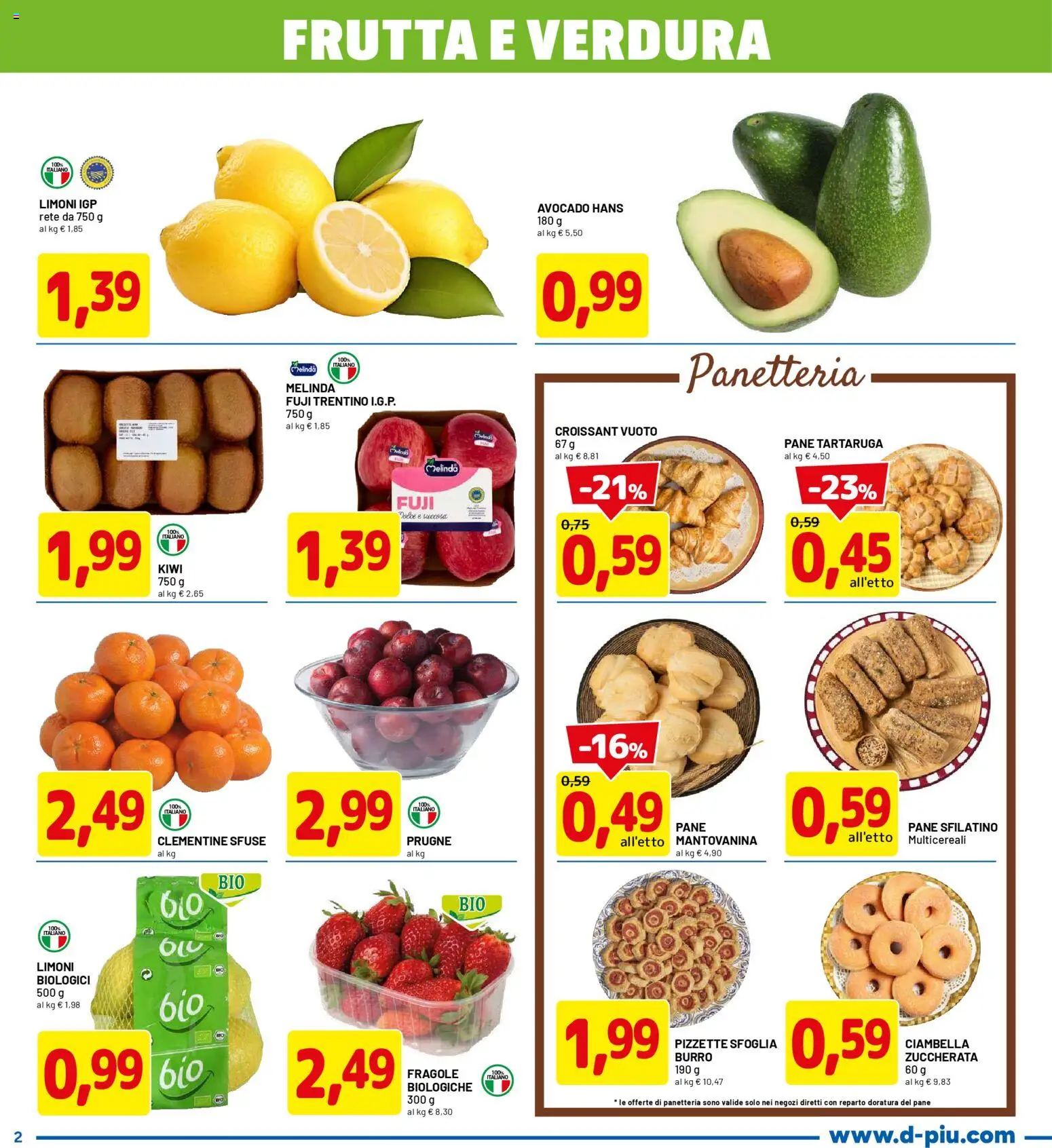 Volantino D Più del 23.02.2026 | Pagina: 2 | Prodotti: Pane, Fragole, Avocado, Croissant