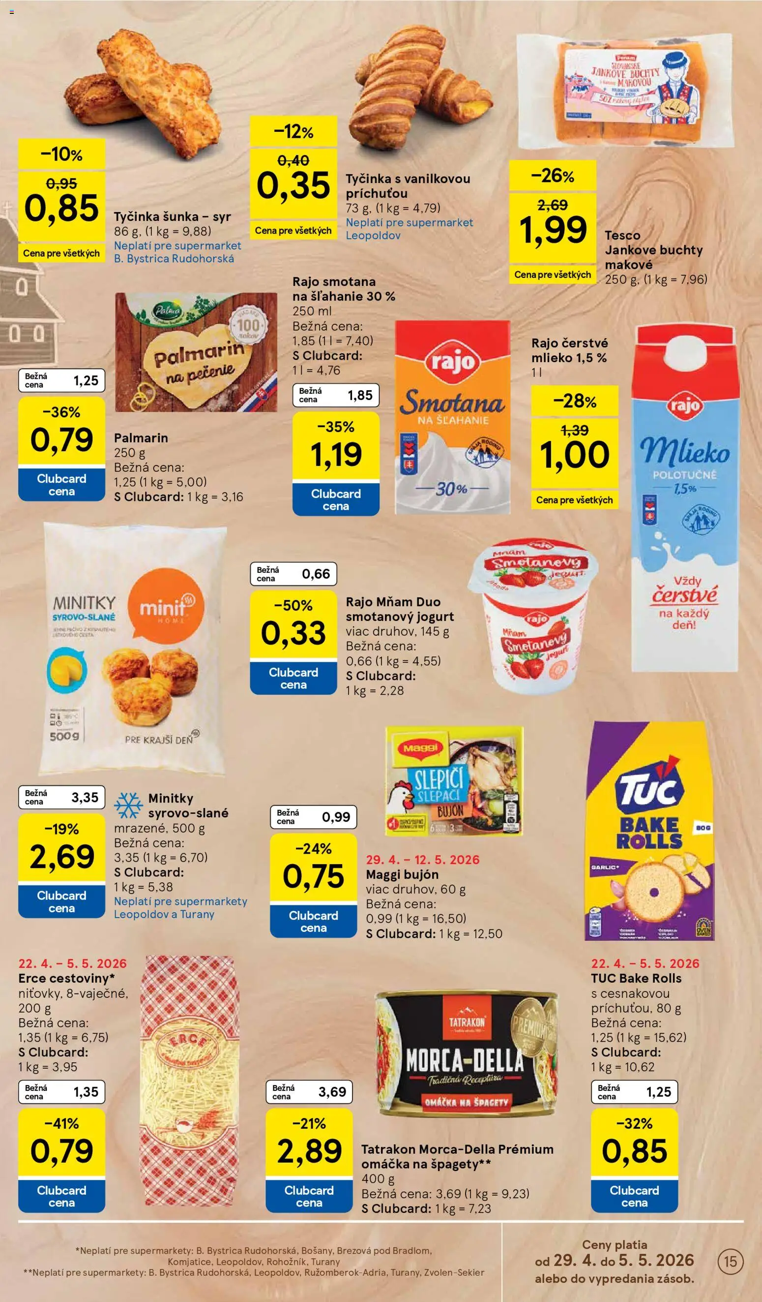 Nové Tesco akcie – leták je platný od 29.04.2026 | Strana: 15 | Produkty: Syr, Bujón, Smotana, Palmarin
