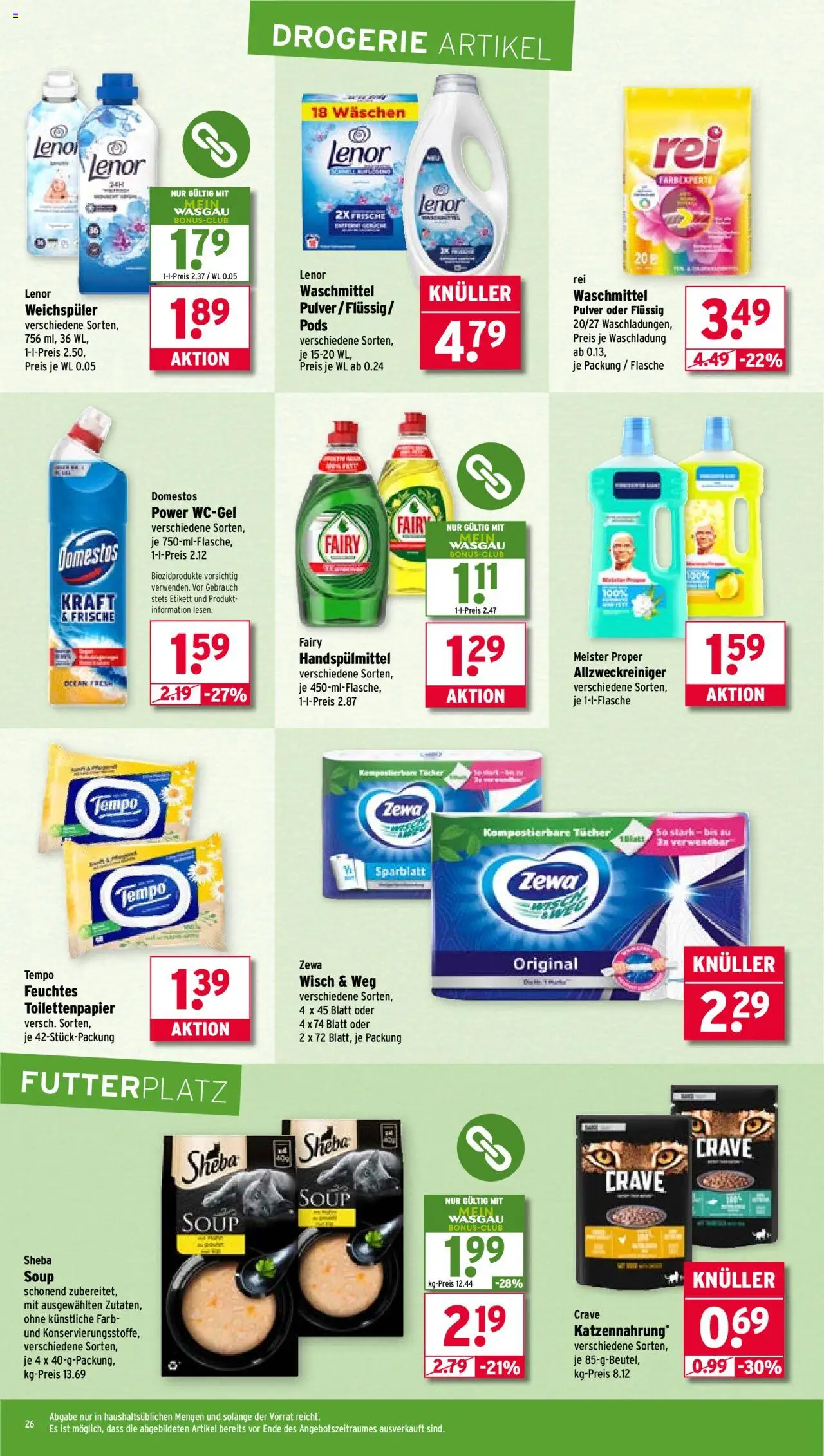 Wasgau Prospekt 	 - gültig ab dem 28.07.2025 | Seite: 26 | Produkte: Sheba, Zewa, Waschmittel, Toilettenpapier