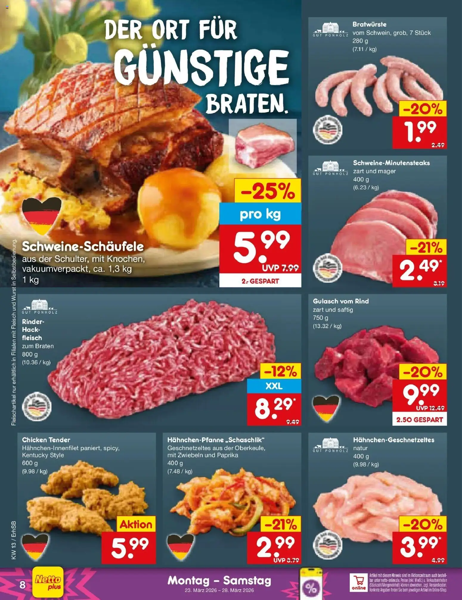 Netto Marken-Discount Prospekt Metten	 – gültig ab 23.03.2026 | Seite: 8 | Produkte: Paprika, Gulasch, Wurst, Fleisch
