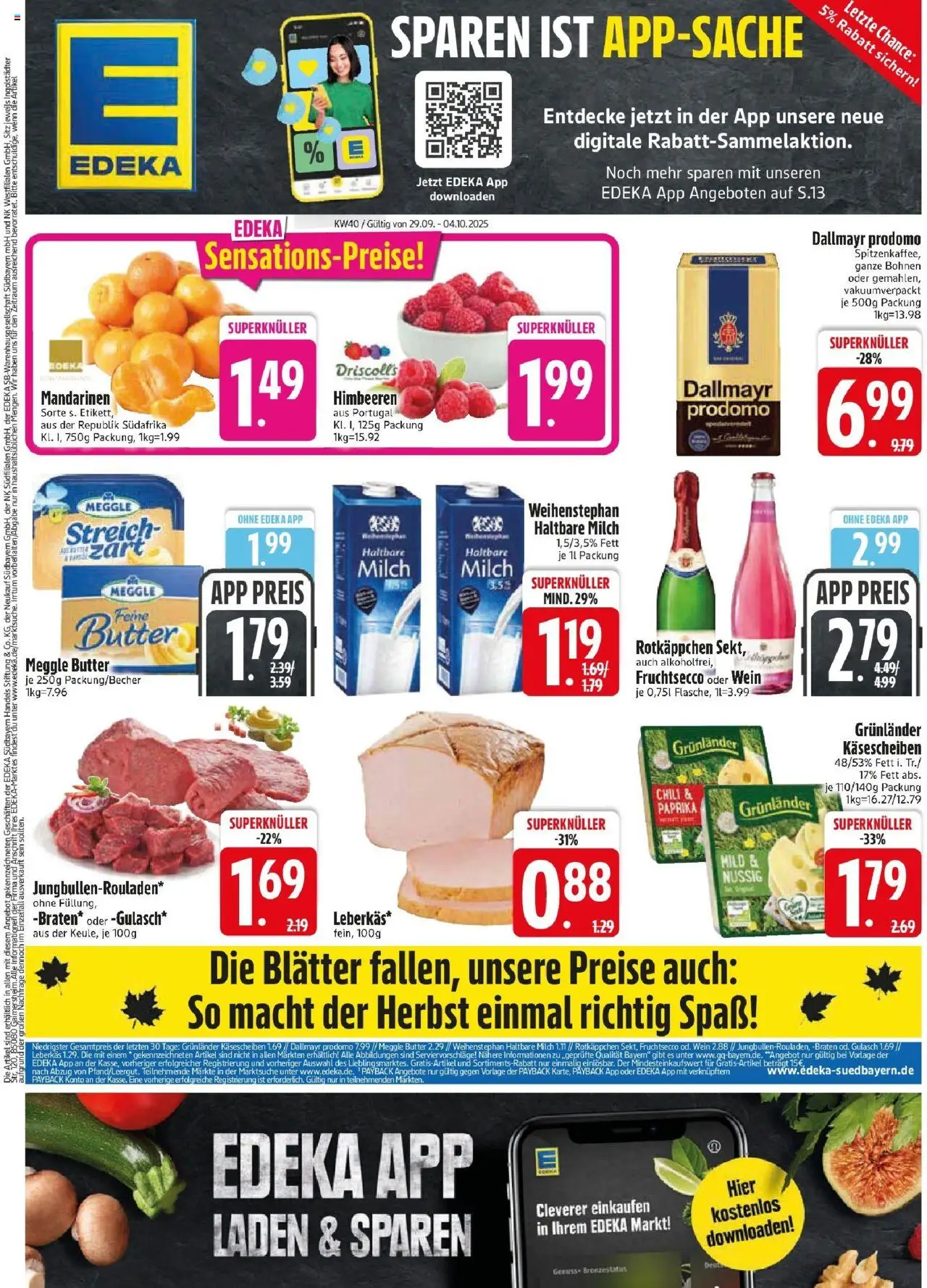 Edeka prospekt Kirchseeon	 – gültig ab 28.09.2025 | Seite: 1 | Produkte: Haltbare milch, Mandarinen, Gulasch, Wein