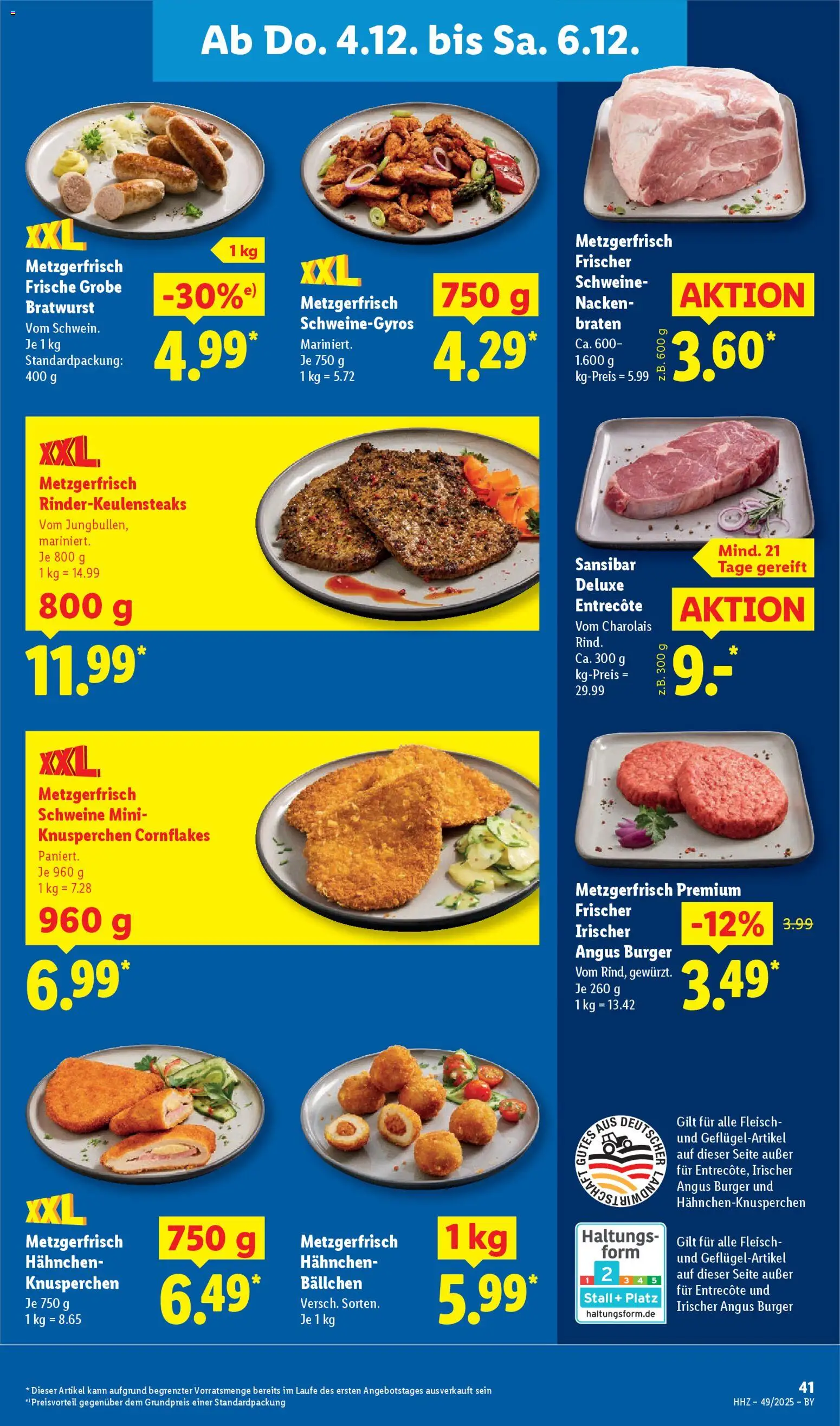 Lidl Prospekt Uffenheim – gültig ab 01.12.2025 | Seite: 61 | Produkte: Hahnchen, Bratwurst, Burger, Entrecote