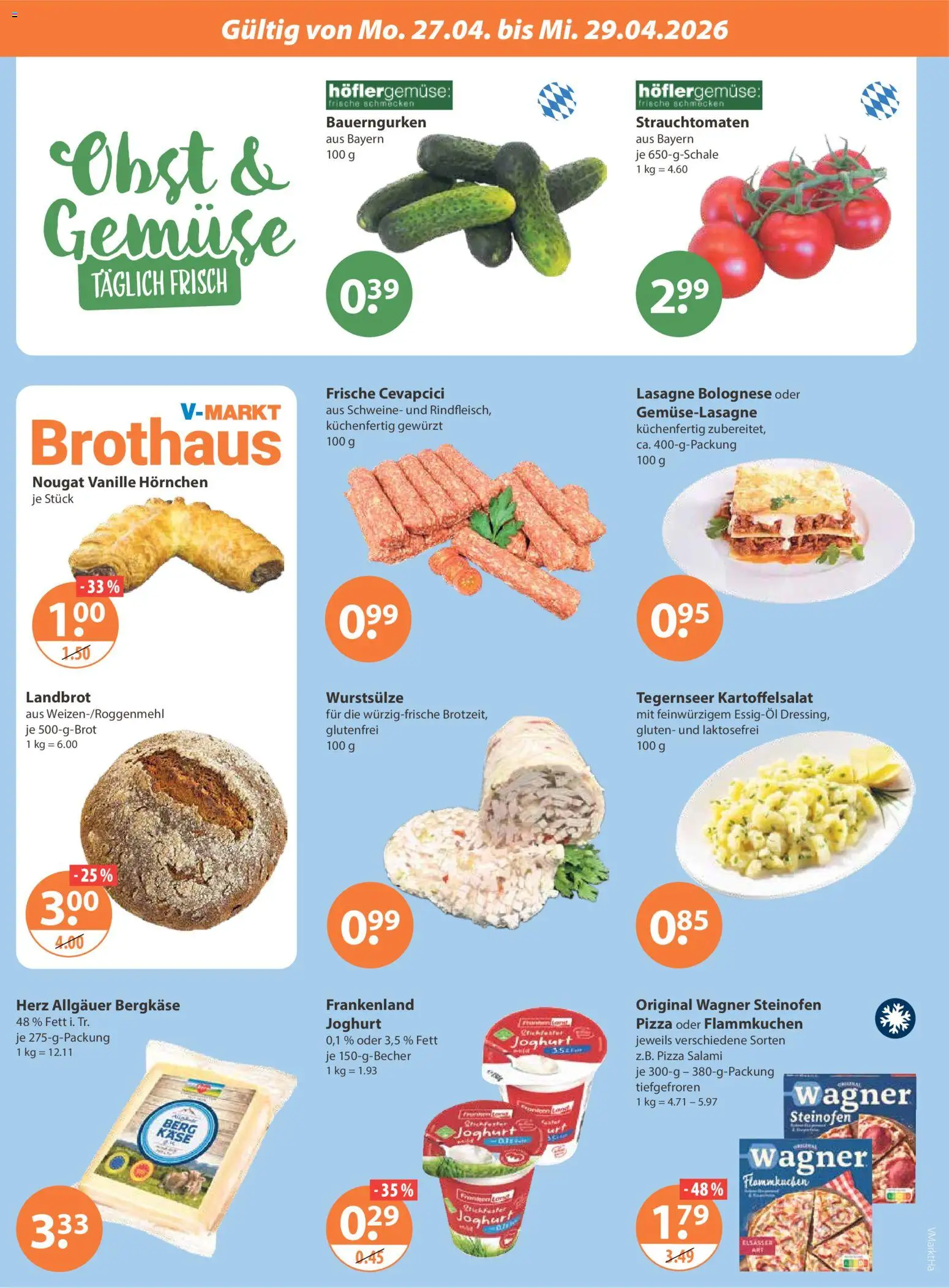 V-Markt Angebote – gültig ab 27.04.2026 | Seite: 2 | Produkte: Joghurt, Obst, Salami, Pizza