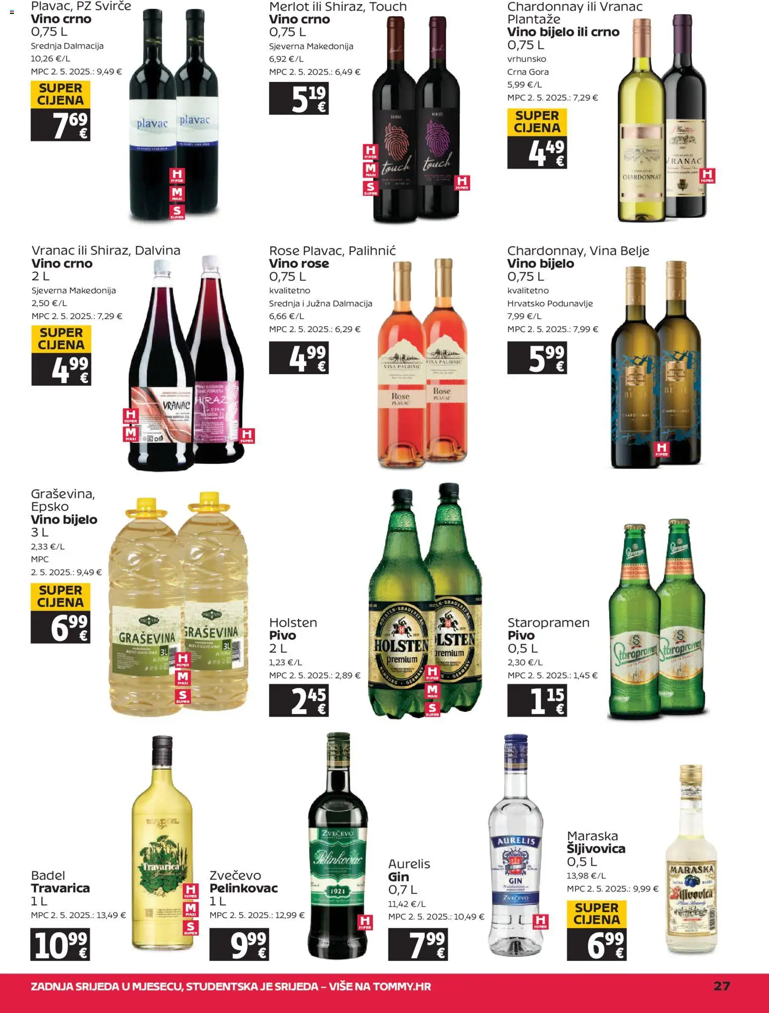 Tommy katalog | vrijedi od 20.11.2025 | Stranica: 27 | Proizvodi: Šljivovica, Staropramen, Pivo, Crno vino