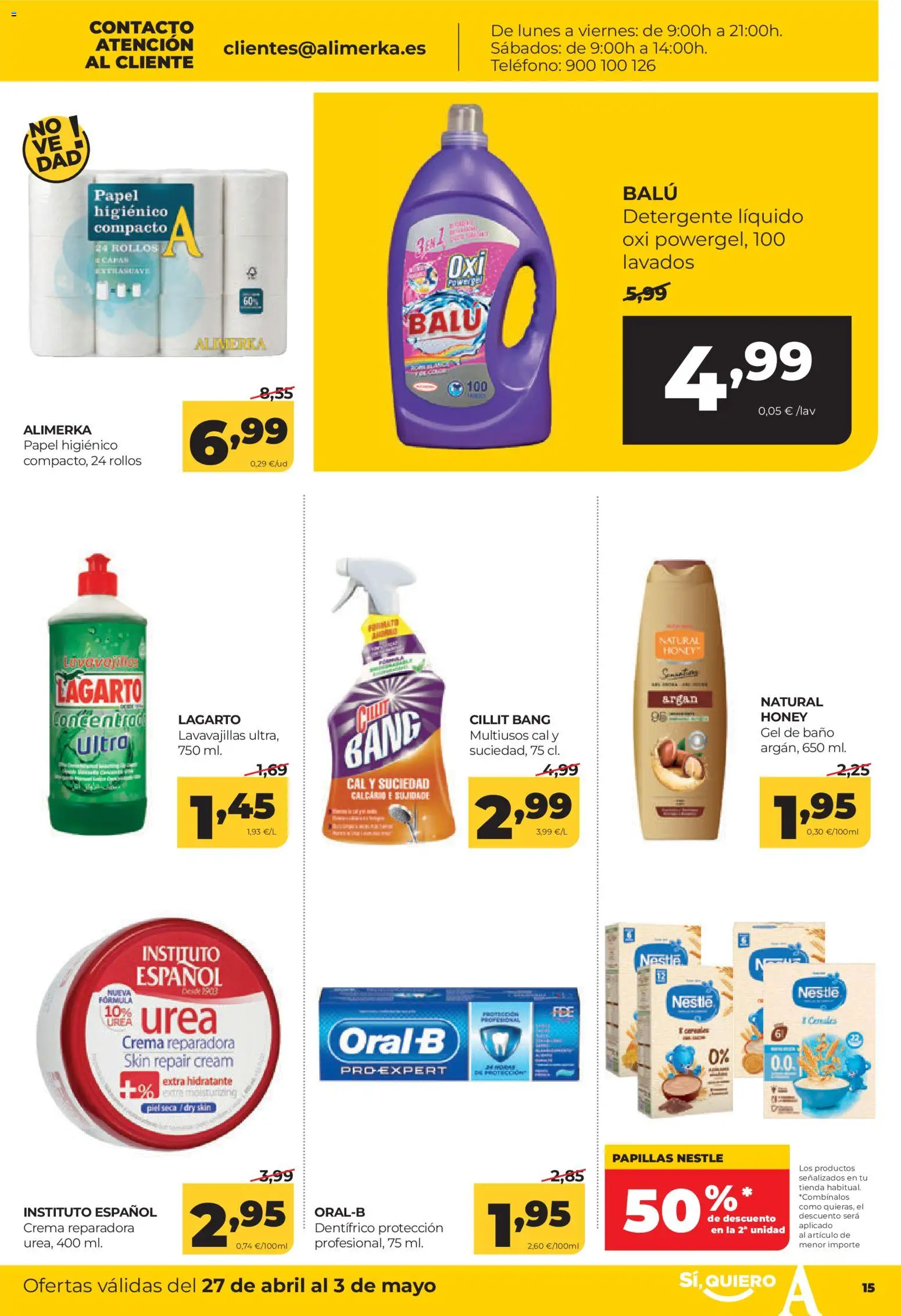 Alimerka folleto Castilla y León │ válido desde el 27.04.2026 | Página: 15 | Productos: Detergente, Gel de baño, Papel higienico, Detergente líquido