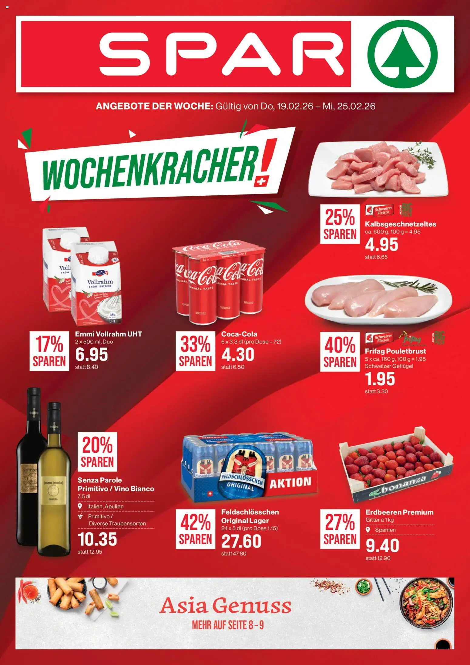 SPAR Aktionen – gültig ab 19.02.2026 | Seite: 1 | Produkte: Gitter, Pouletbrust, Erdbeeren, Creme