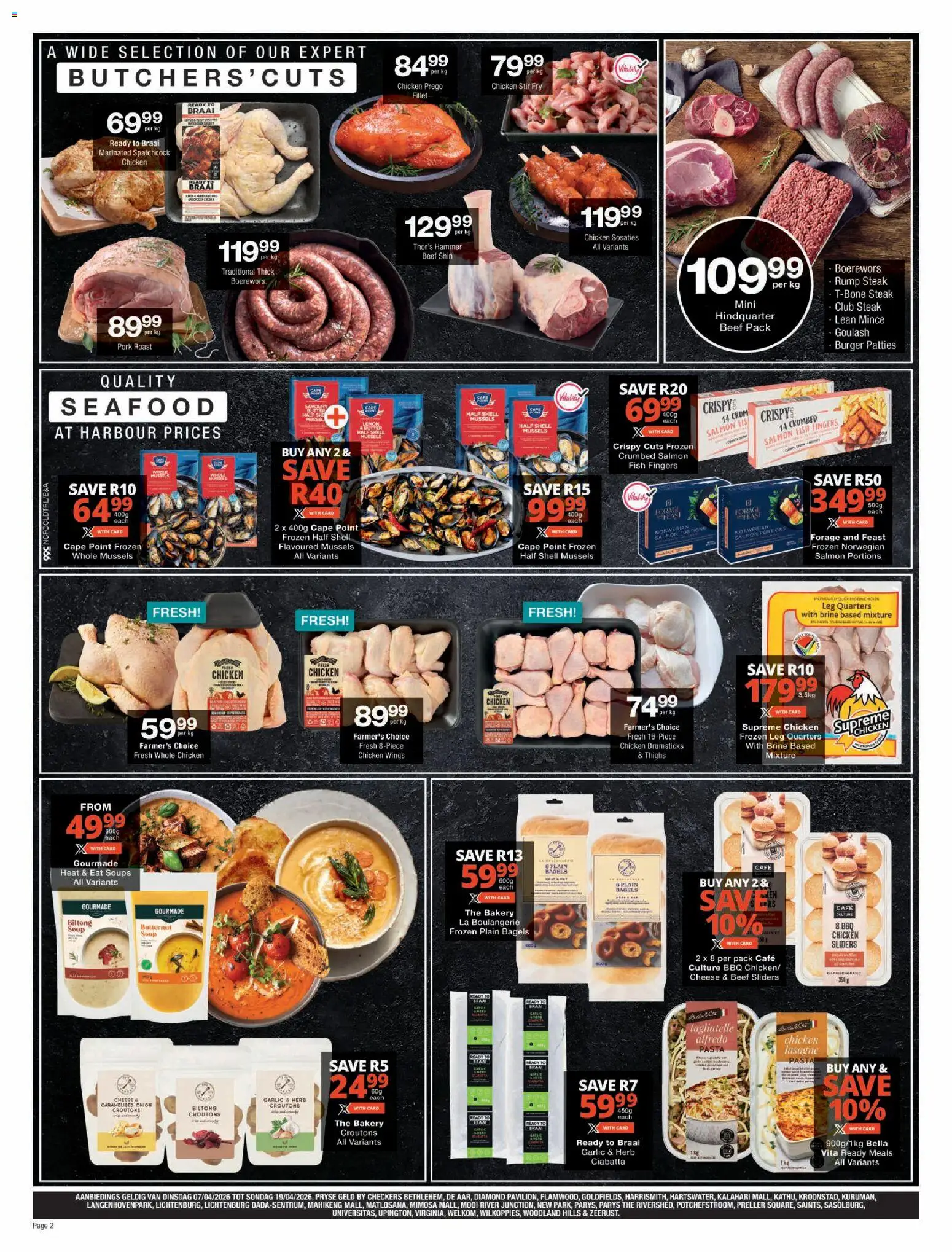 New Checkers catalogue – valid from 07.04.2026 | Page: 2 | Products: Boerewors, Magdalenas, Seafood, Lemon