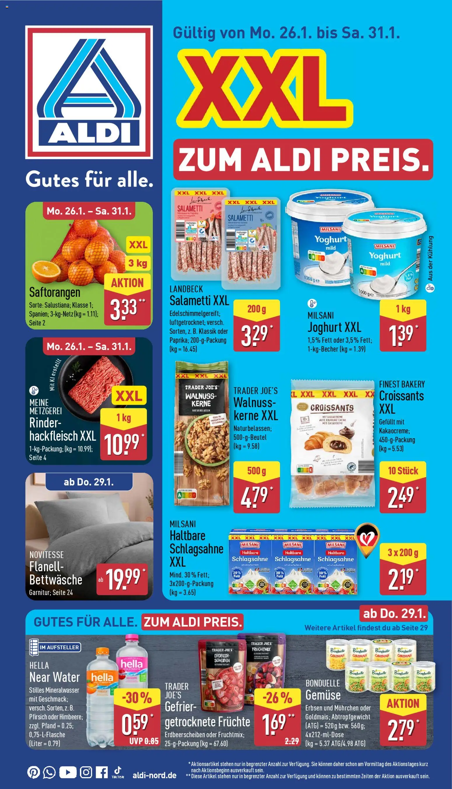 Aldi Prospekt 	 – gültig ab 26.01.2026 | Seite: 1 | Produkte: Joghurt, Gemüse, Hella, Pfirsich
