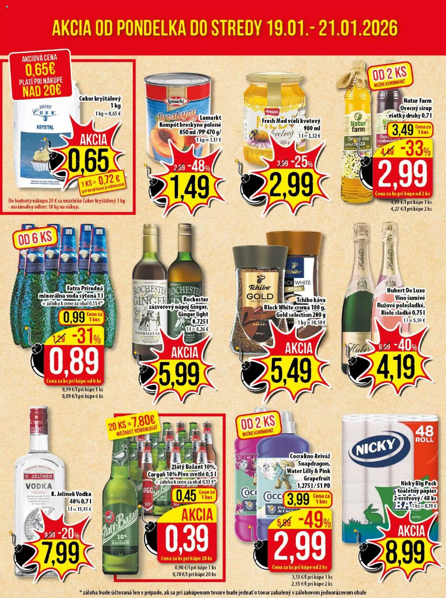 Nové Klas akcie – leták je platný od 19.01.2026 | Strana: 3 | Produkty: Pivo, Grapefruit, Voda, Broskyne