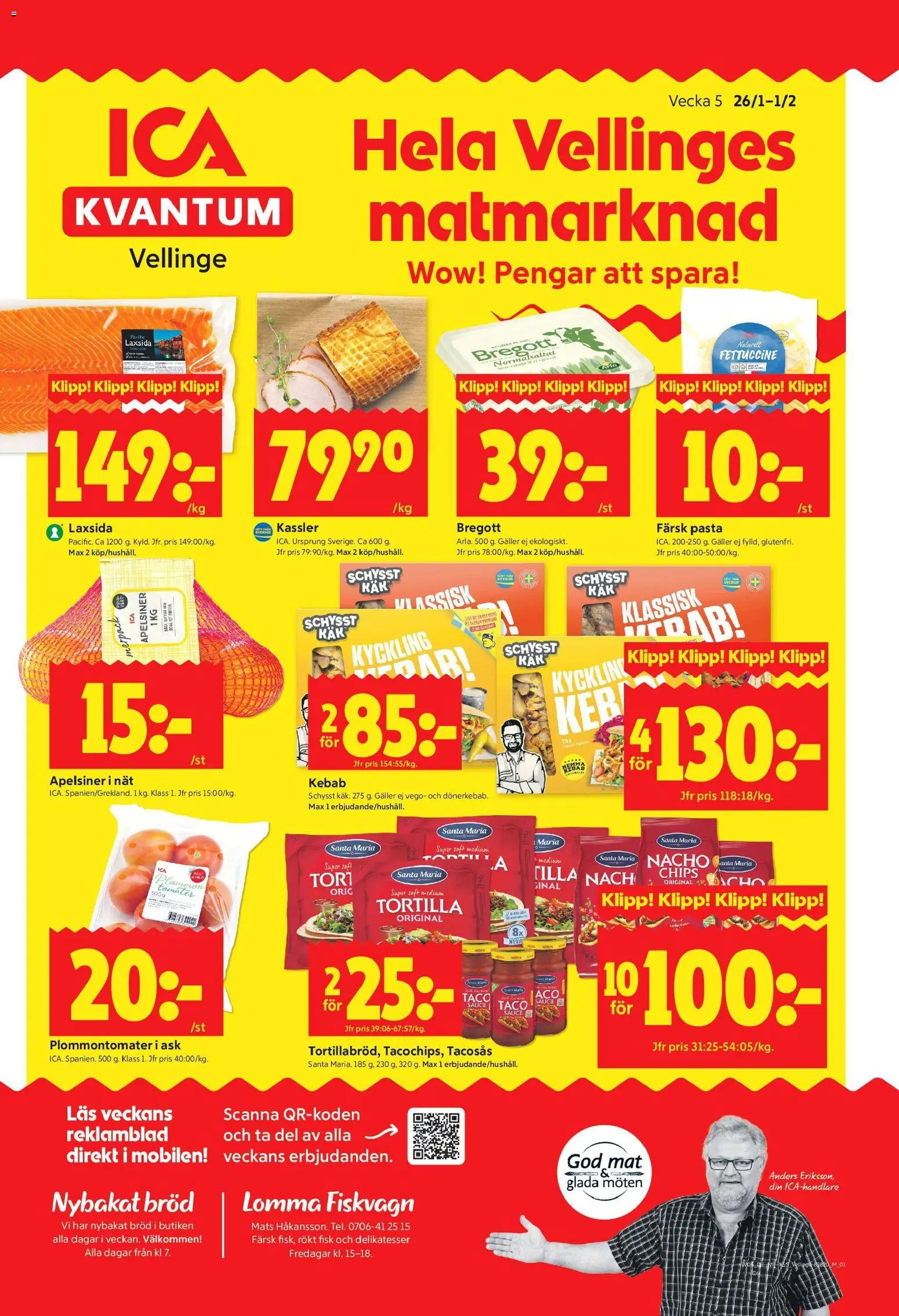 ICA Kvantum reklamblad aktuell från 26.01.2026 | Sida: 1 | Produkter: Tacosås, Galler, Apelsiner, Tomater