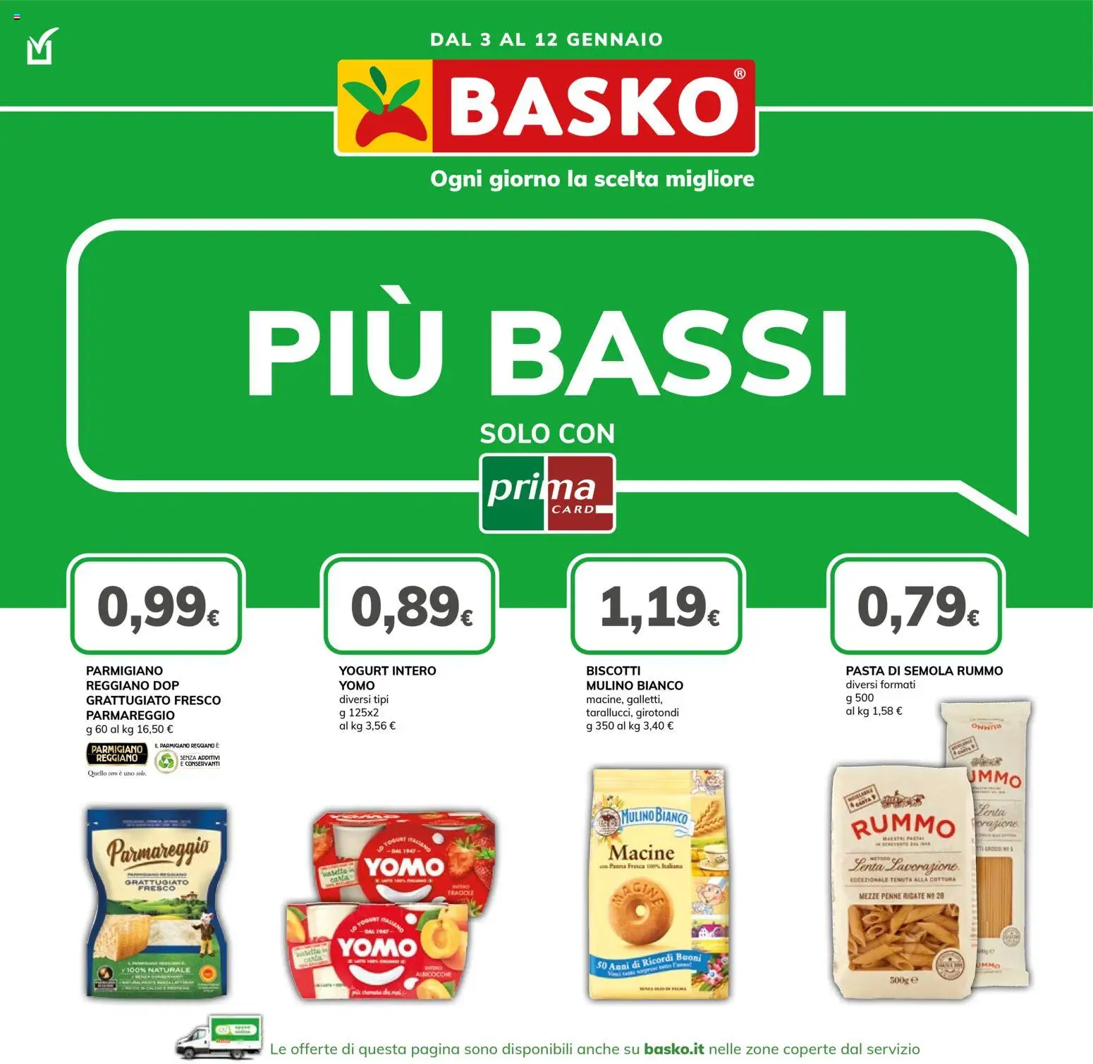 Volantino Basko del 03.01.2026 | Pagina: 1 | Prodotti: Panna, Pasta, Parmigiano reggiano, Penne