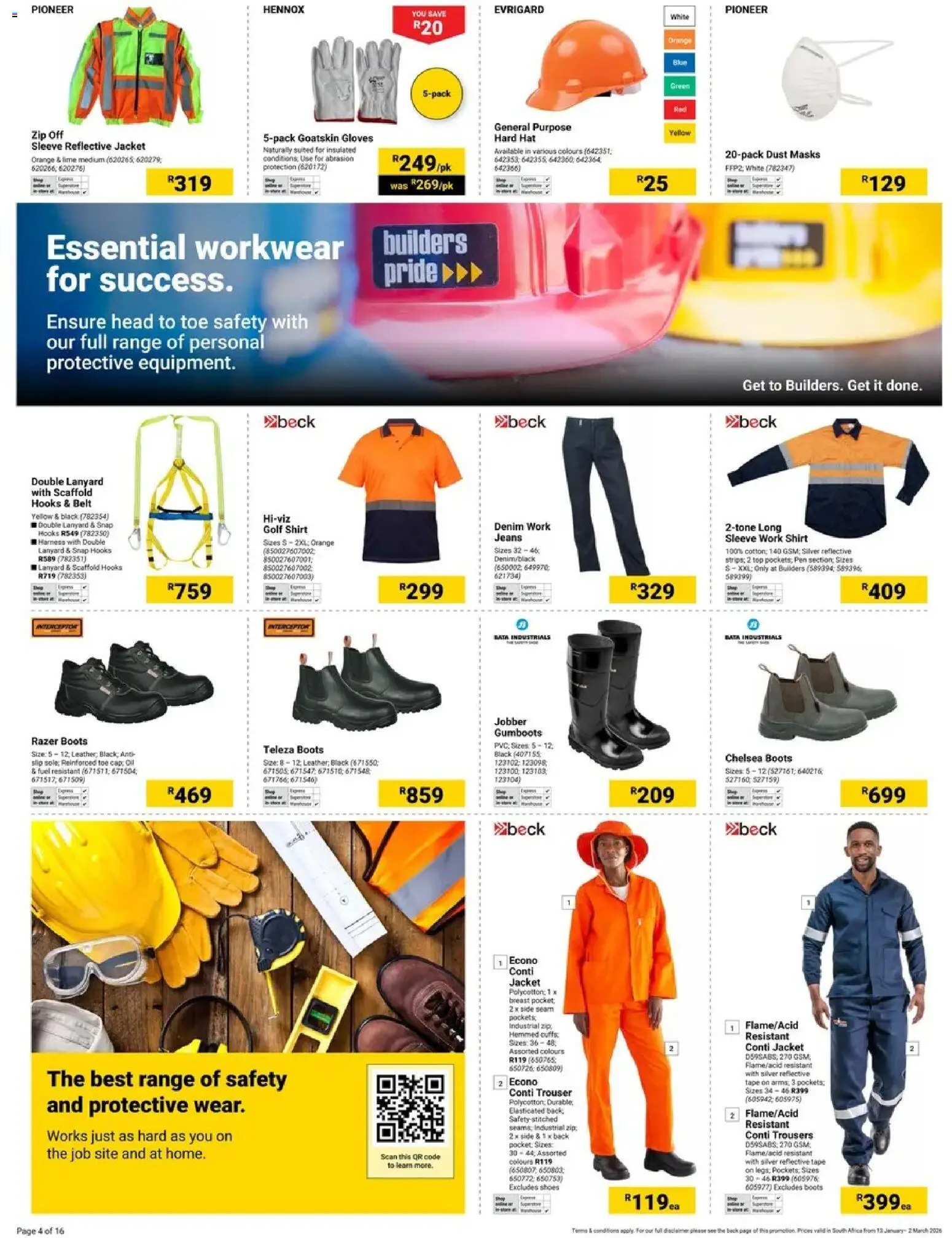New Builders catalogue – valid from 13.01.2026 | Page: 4 | Products: Boots, Gloves, Jeans, Pen