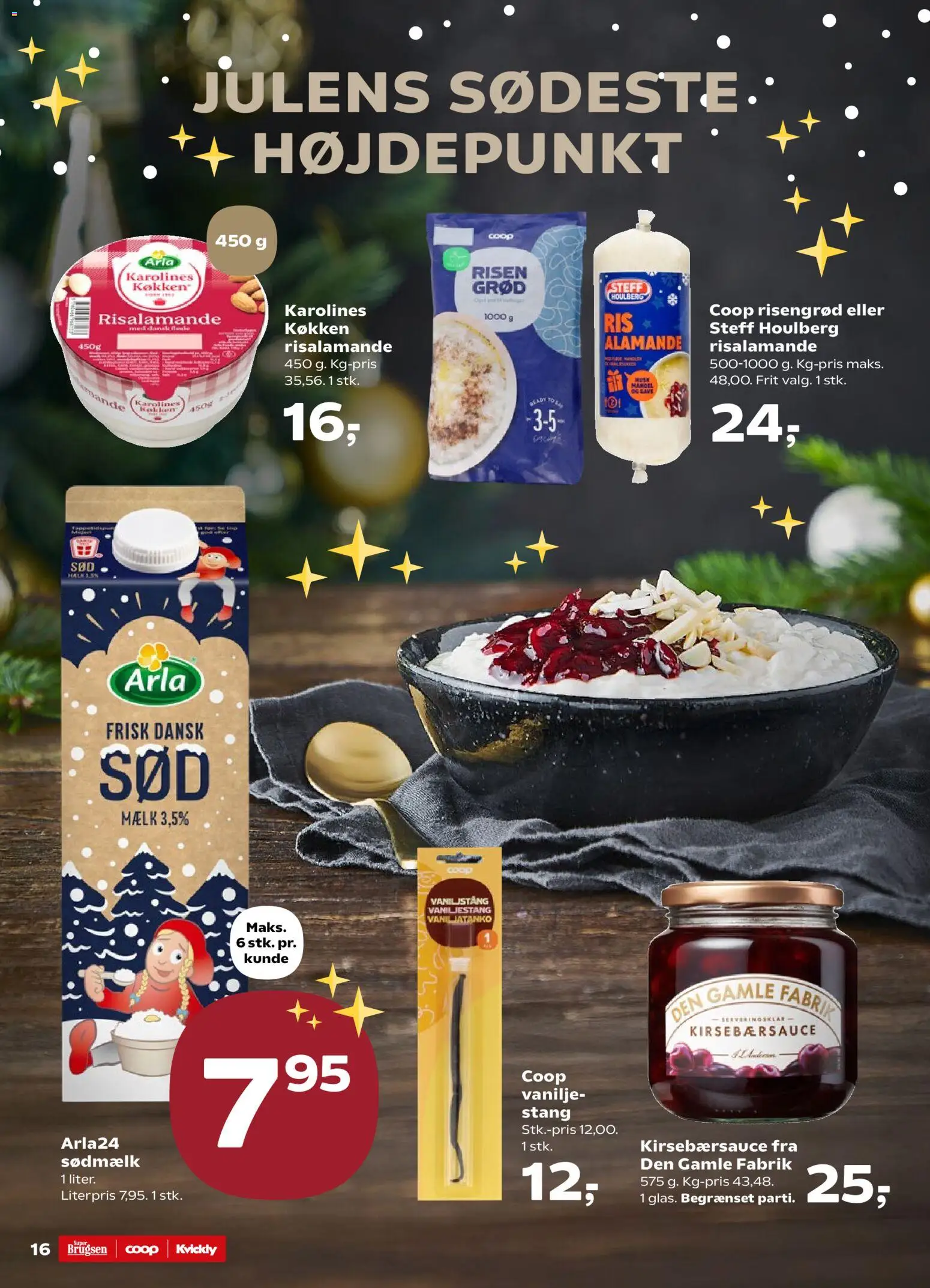 Super Brugsen tilbudsavis – gyldig fra 19.12.2025 | Side: 18 | Produkter: Mælk, Risalamande, Kirsebærsauce, Vanilje
