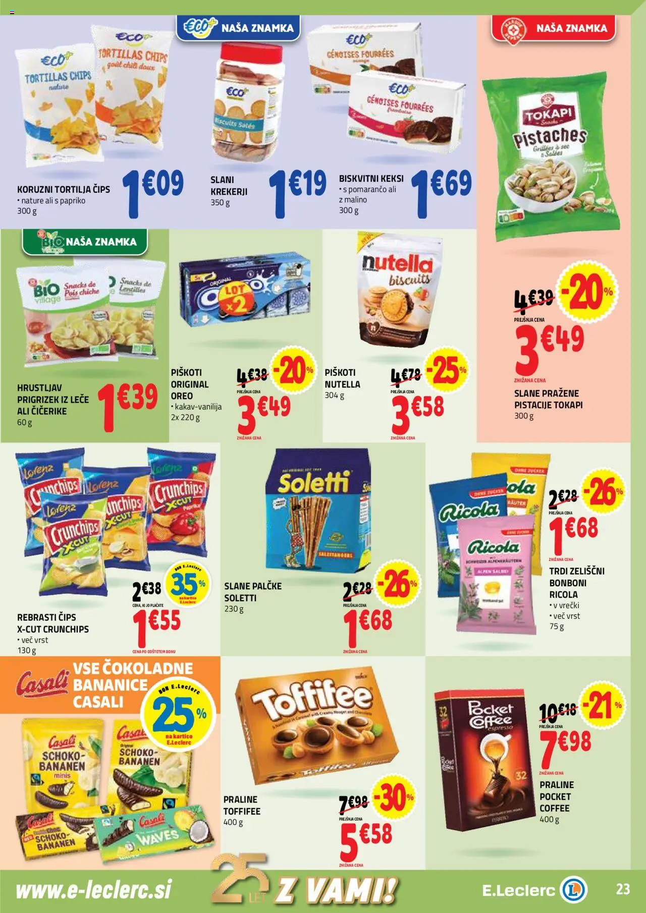 Novi E.leclerc katalog ponudbe – veljaven od 01.10.2025 | Stran: 23 | Izdelki: Keksi, Bonboni, Pistacije, Cips