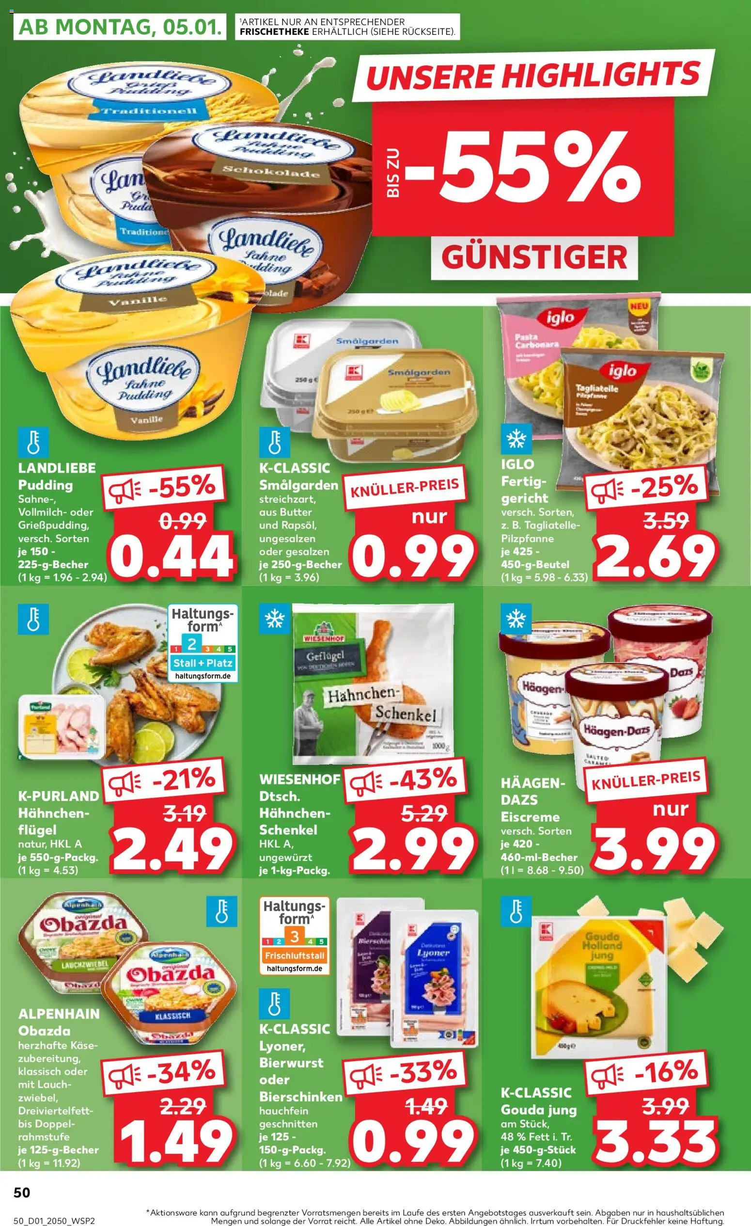 Kaufland prospekt Stuttgart	 – gültig ab 02.01.2026 | Seite: 50 | Produkte: Gouda, Iglo, Pudding, Sahne