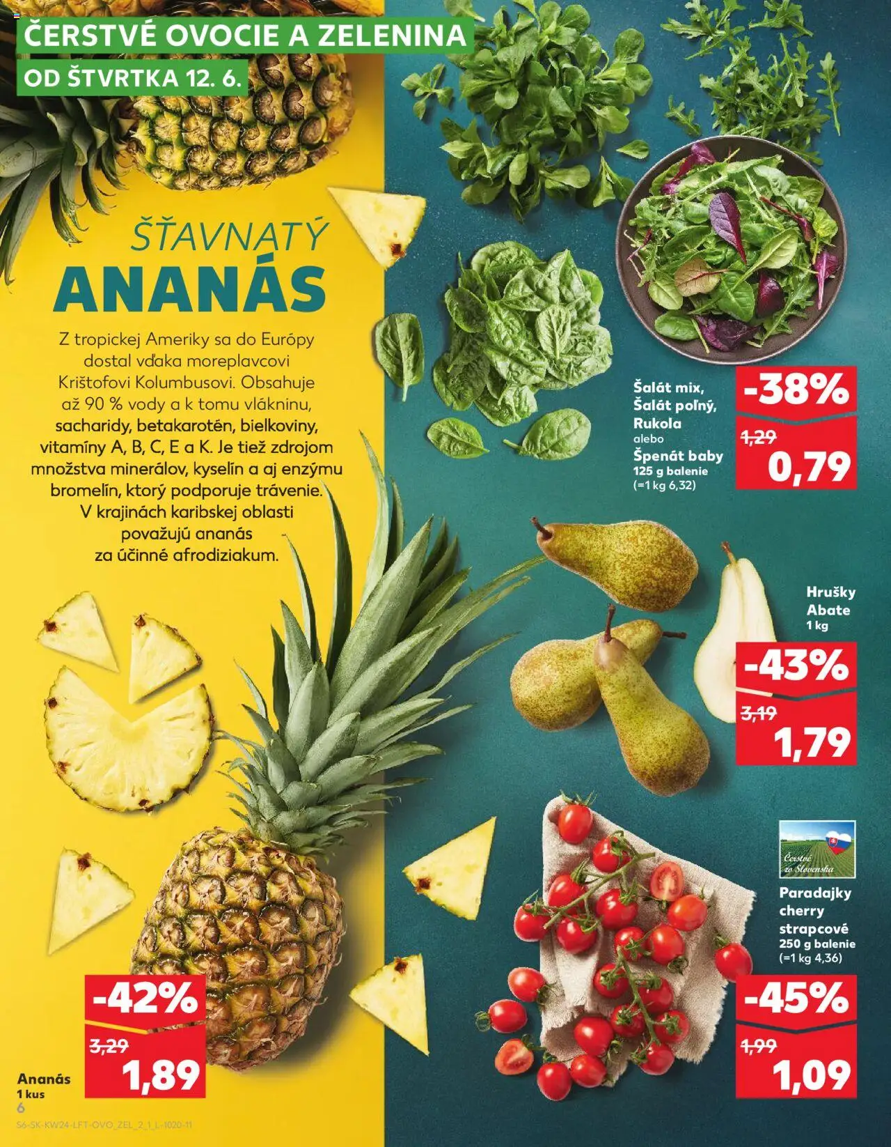 Nové Kaufland akcie – leták je platný od 12.06.2025 | Strana: 6 | Produkty: Paradajky, Ananás, Hrušky, Ovocie