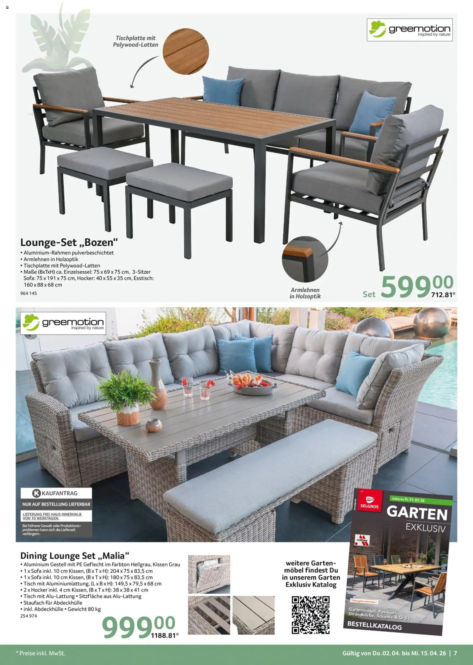 Selgros Garten & Freizeit – gültig ab 02.04.2026 | Seite: 7 | Produkte: Hocker, Kissen, Sofa, Tisch