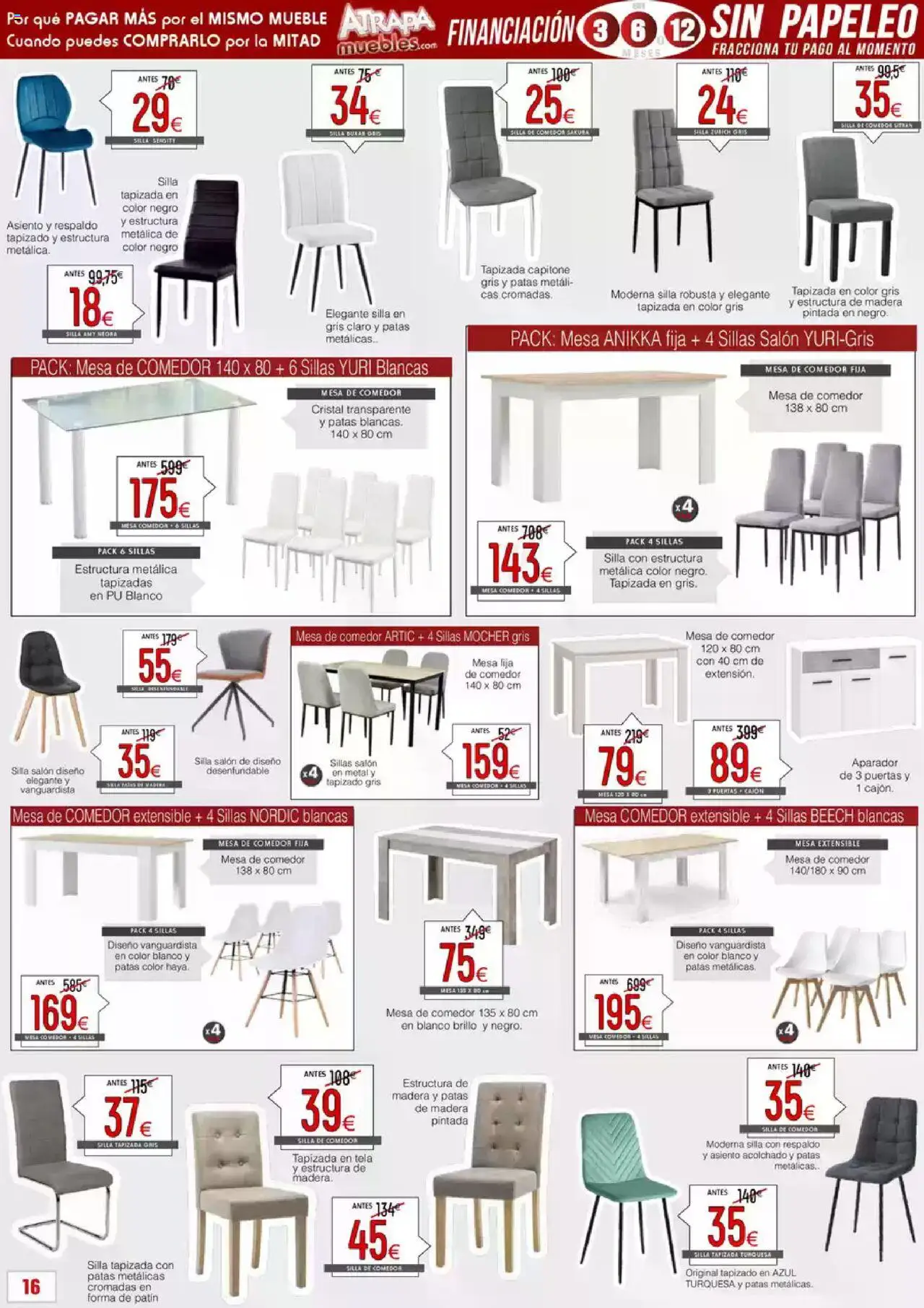 Atrapa Muebles folleto │ válido desde el 01.08.2025 | Página: 16 | Productos: Silla de comedor, Silla tapizada, Mesa, Aparador