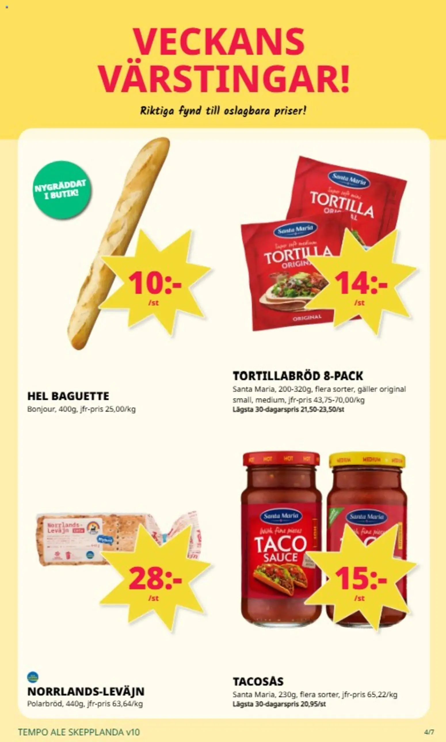 Tempo reklamblad aktuell från 02.03.2026 | Sida: 2 | Produkter: Baguette, Tortilla, Tacosås, Galler
