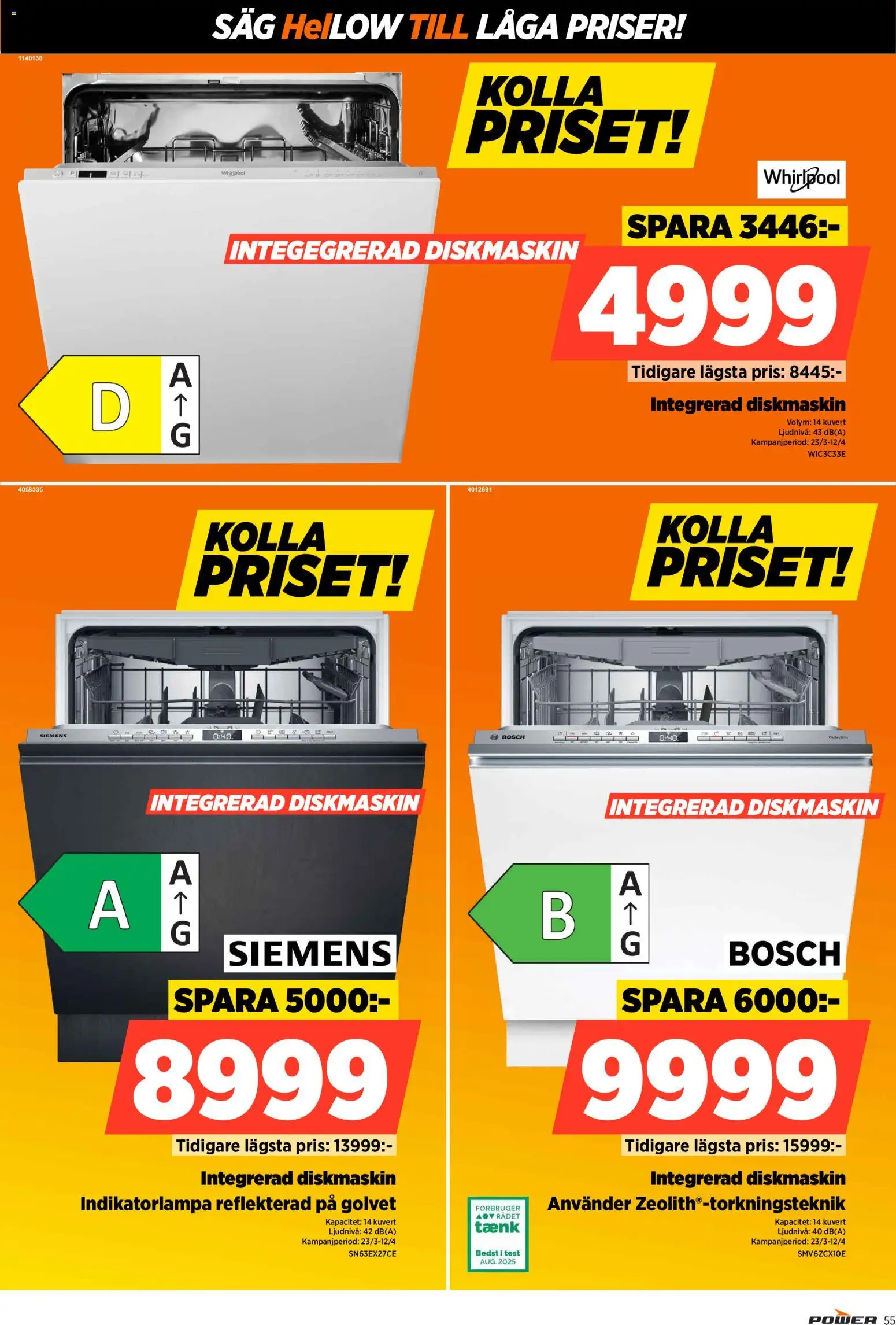 Power reklamblad aktuell från 30.03.2026 | Sida: 55 | Produkter: Diskmaskin, Såg, Kuvert