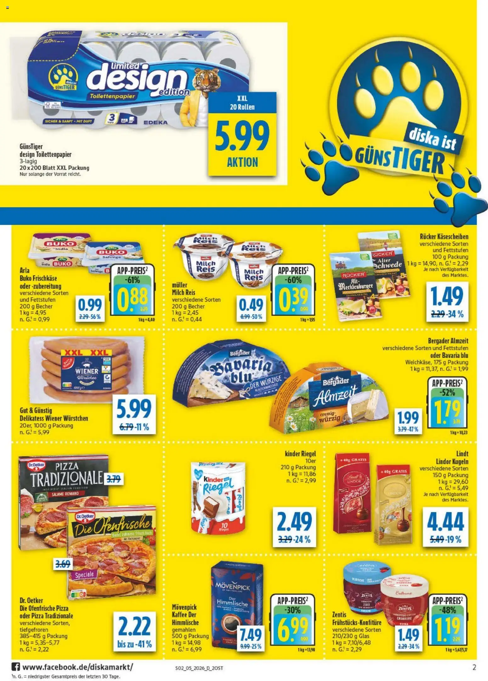 Diska - Diska Angebote Sachsen-Thüringen KW05 – gültig ab 26.01.2025 | Seite: 2 | Produkte: Kinder riegel, Ofenfrische, Lindt, Toilettenpapier