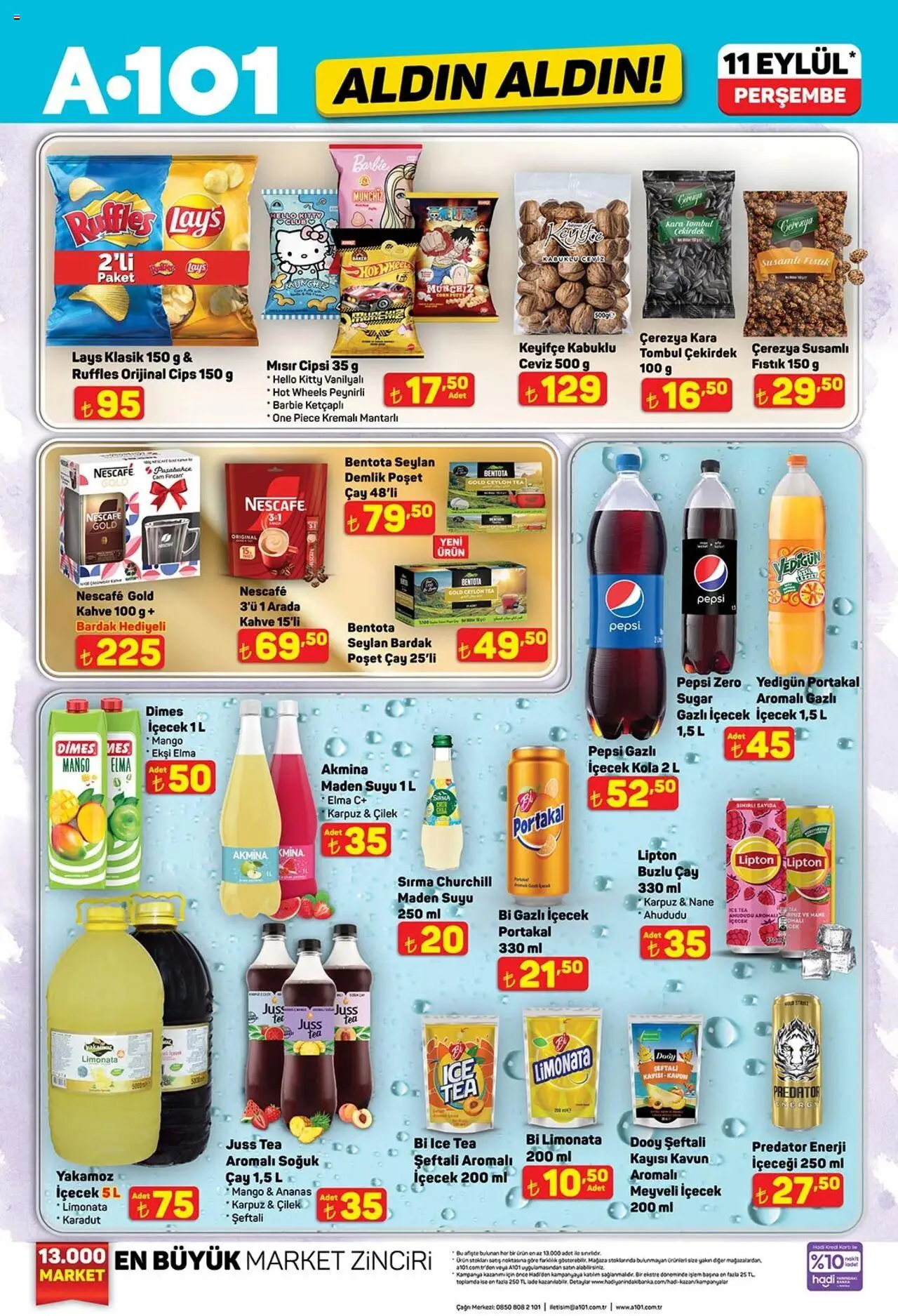 A101 Katalog Aldın Aldın - 11.09.2025 tarihinden itibaren geçerlidir | Sayfa: 1 | Ürünler: Chaussures de ski, Kayısı, Nane, Ice tea