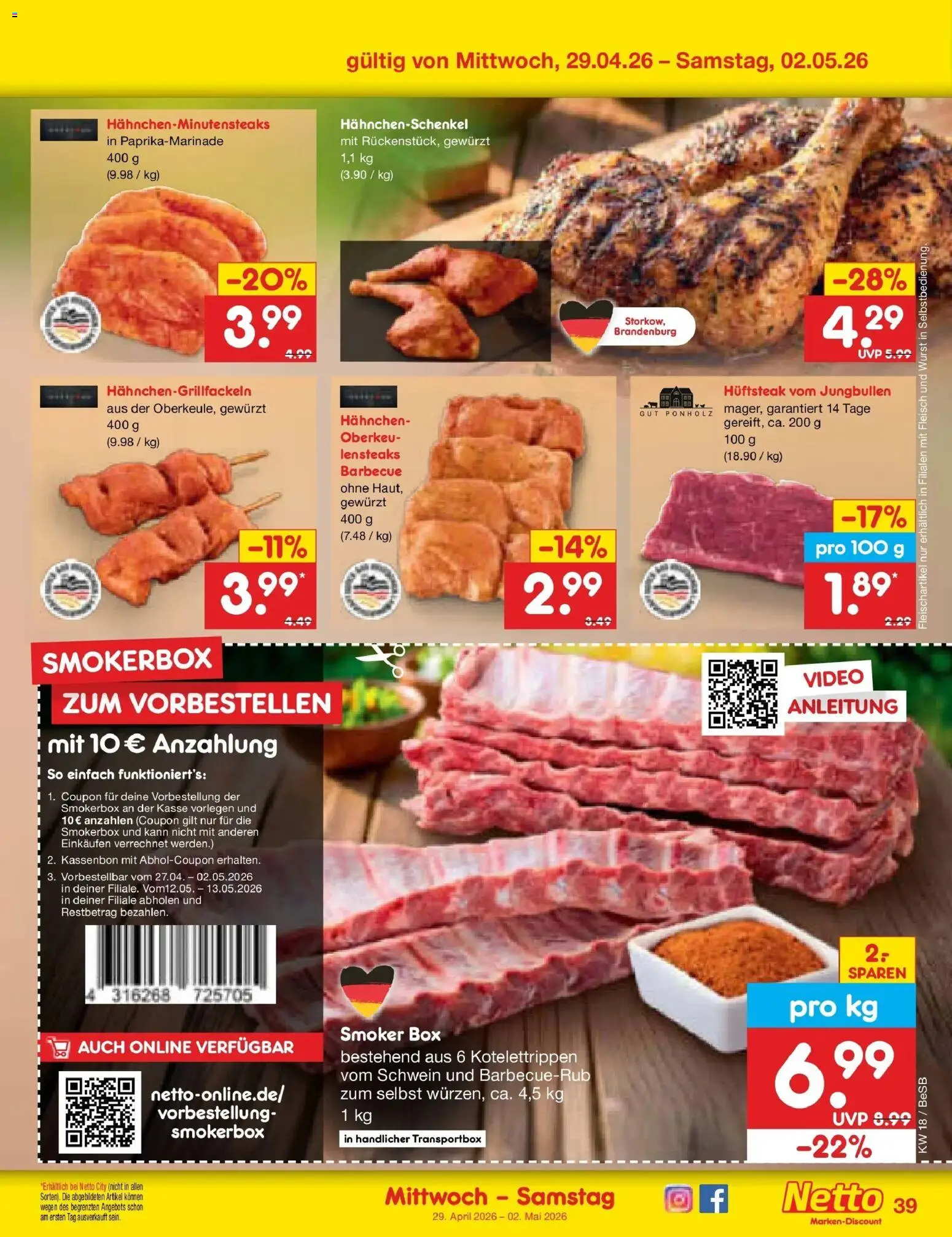 Netto Marken-Discount Prospekt Kremmen	 – gültig ab 27.04.2026 | Seite: 53 | Produkte: Hahnchen, Wurst, Fleisch, Video